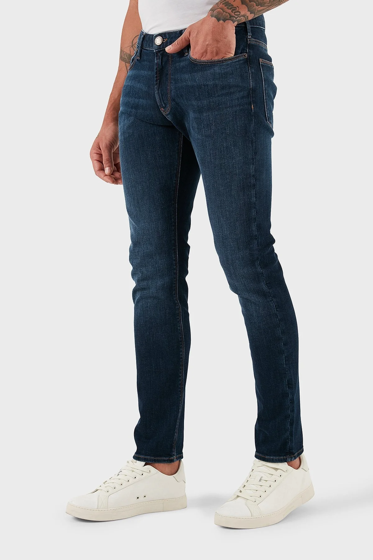 Emporio Armani Streç Pamuklu Slim Fit Normal Bel Dar Paça Jeans Erkek Kot Pantolon EM000121 AF14120 MB002 LACİVERT - 3