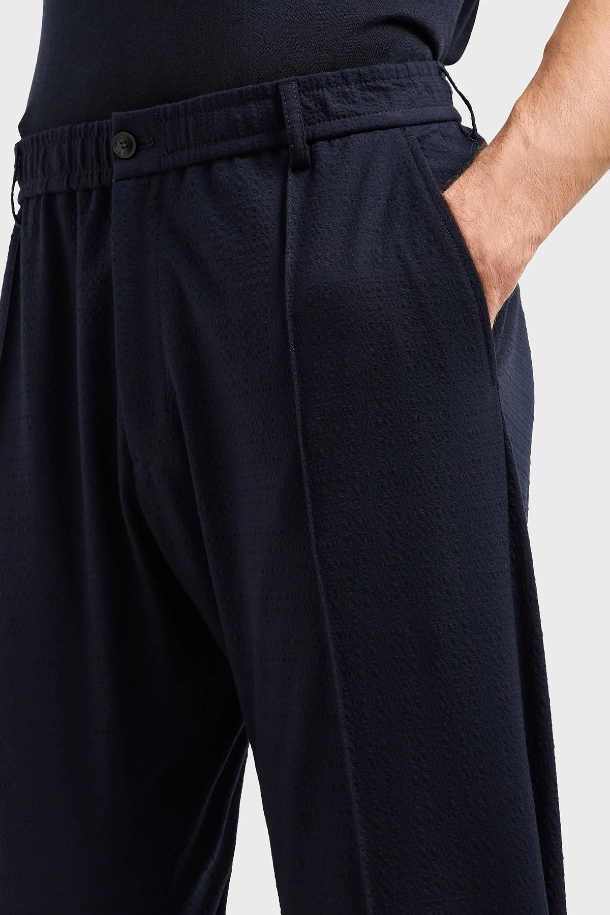 Emporio Armani Streç Regular Fit Yüksek Bel Düz Paça Çımalı Dokuma Erkek Pantolon EM000440 TE13603 UB109 KOYU LACİVERT - 9