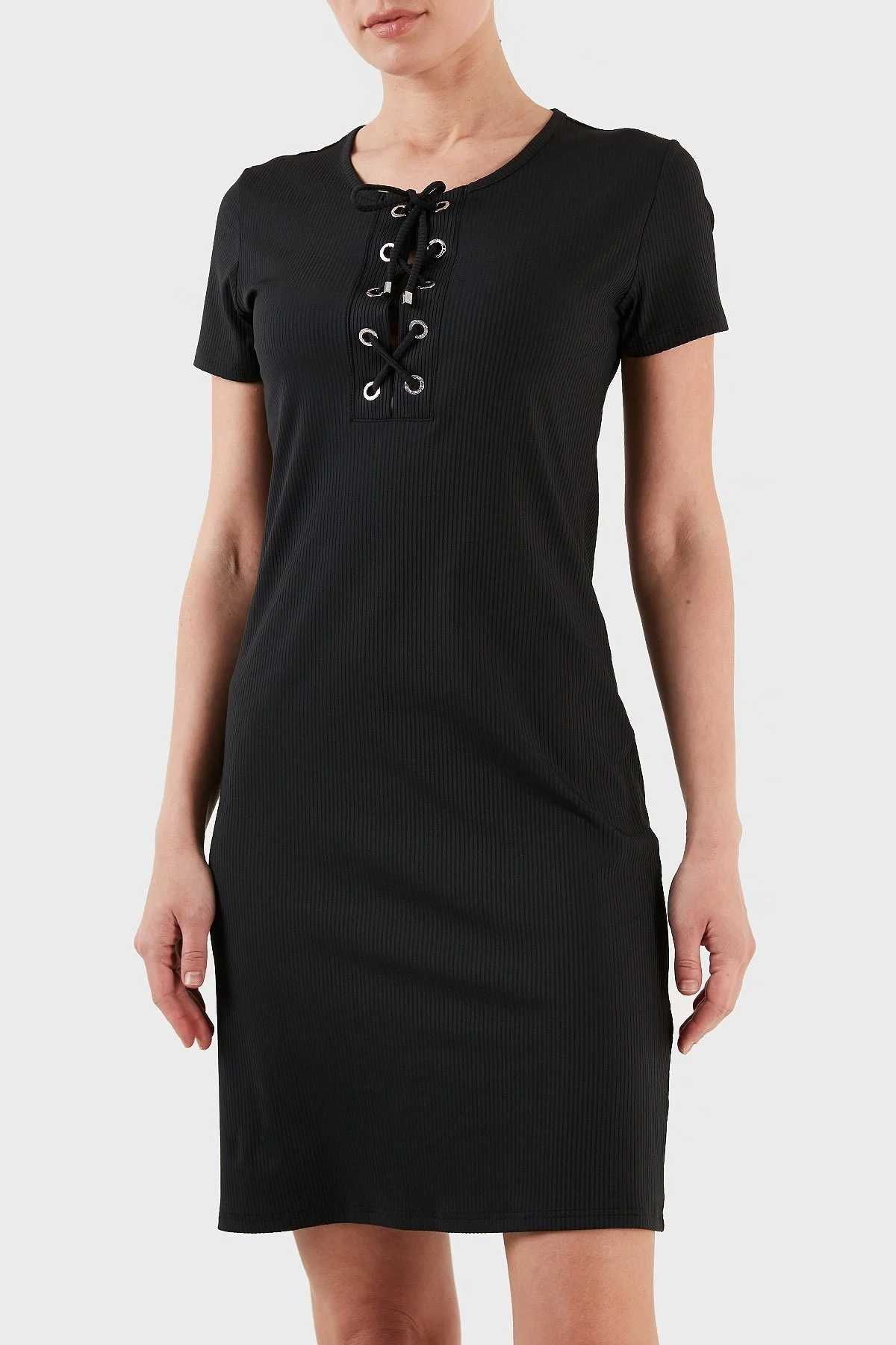 Emporio Armani Streç Slim Fit Bağcıklı Mini Bayan Elbise 262673 3R308 00020 SİYAH - 2