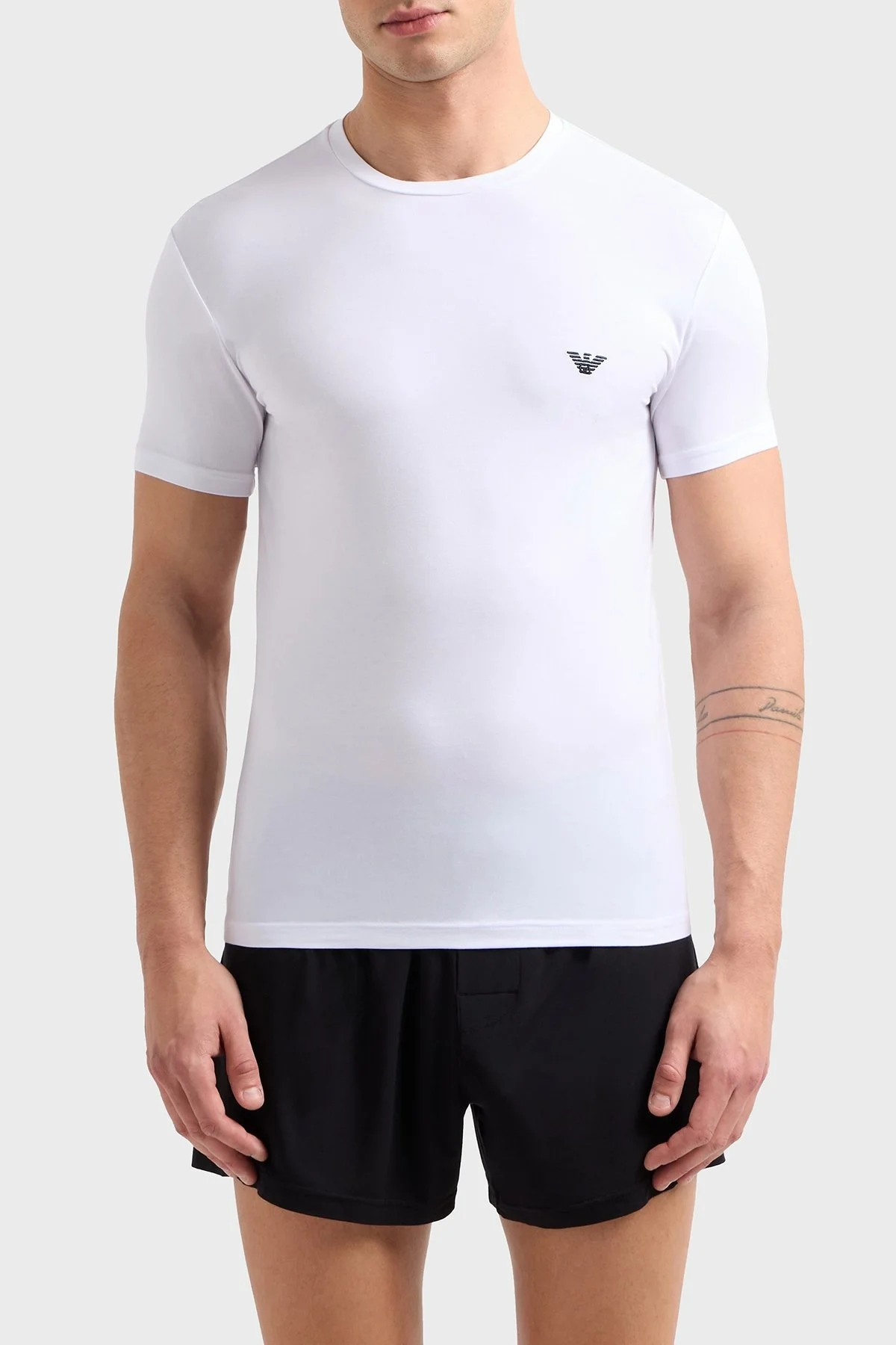 Emporio Armani Streç Slim Fit Bisiklet Yaka Erkek T Shirt EM000379 AF10783 U0002 BEYAZ - 1