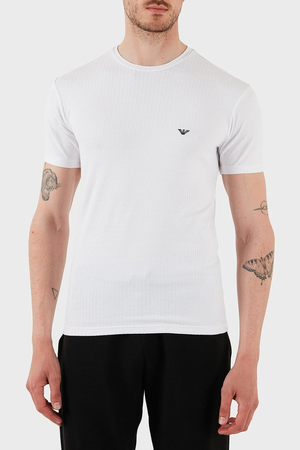 Emporio Armani Streç Slim Fit Bisiklet Yaka Erkek T Shirt EM000379 AF12034 U0002 BEYAZ - 1