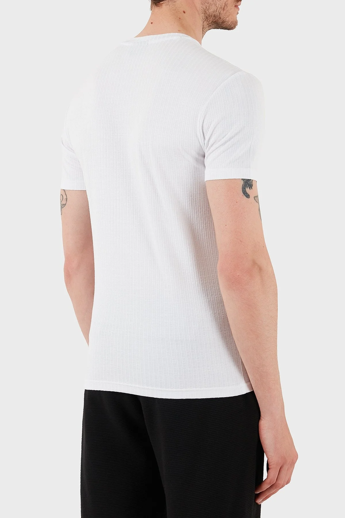 Emporio Armani Streç Slim Fit Bisiklet Yaka Erkek T Shirt EM000379 AF12034 U0002 BEYAZ - 2