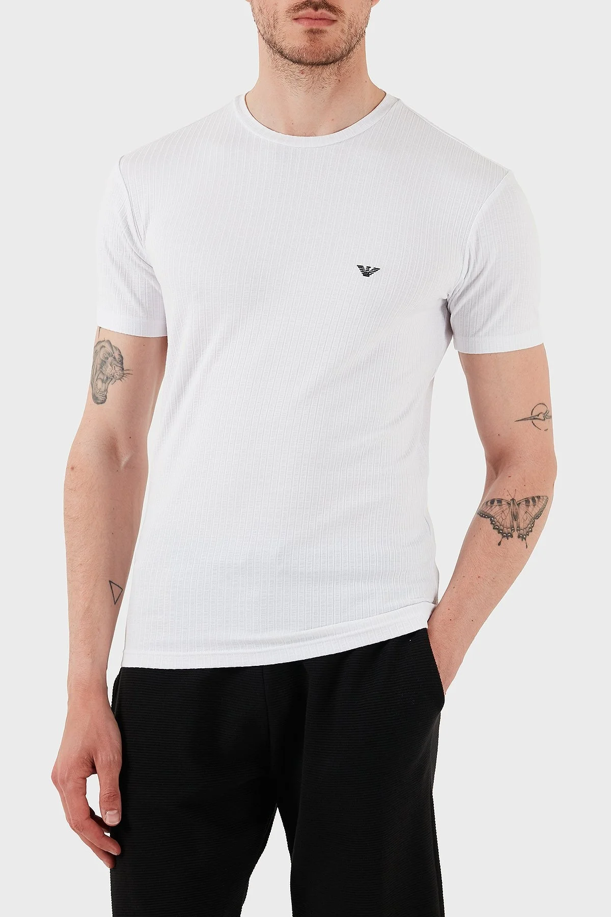 Emporio Armani Streç Slim Fit Bisiklet Yaka Erkek T Shirt EM000379 AF12034 U0002 BEYAZ - 3