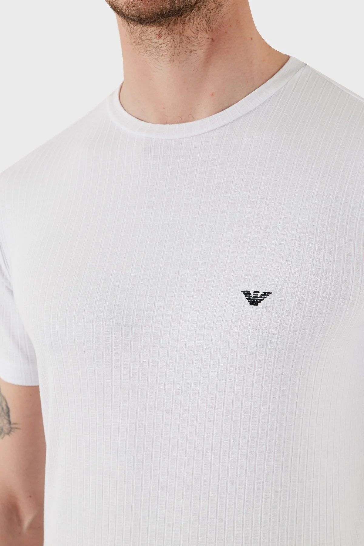 Emporio Armani Streç Slim Fit Bisiklet Yaka Erkek T Shirt EM000379 AF12034 U0002 BEYAZ - 5