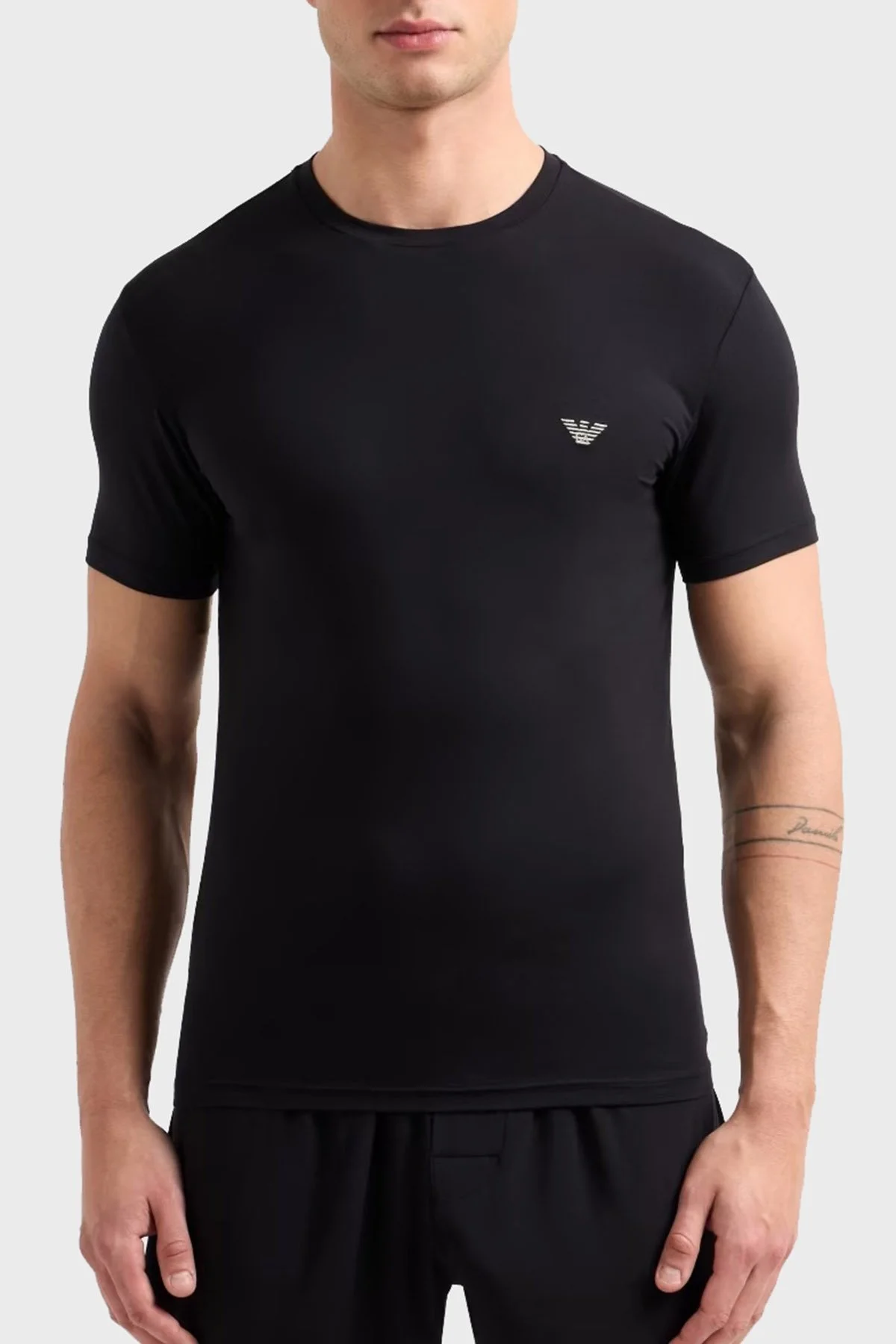 Emporio Armani Streç Slim Fit Bisiklet Yaka Logolu Erkek T Shirt EM000379 AF10783 UC001 SİYAH - 1