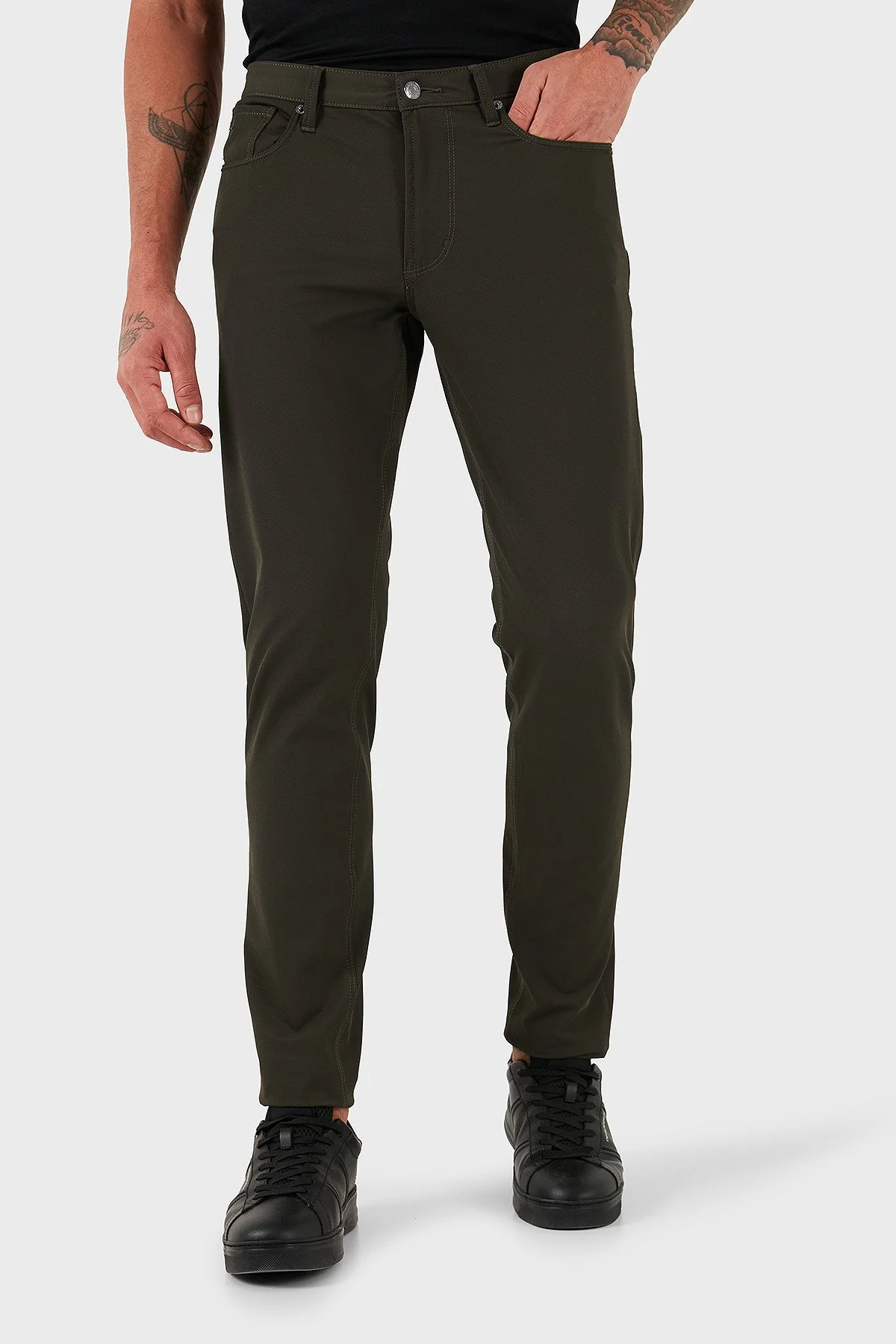 Emporio Armani Streç Slim Fit Normal Bel Dar Paça Erkek Pantolon EM000121 AF18502 U8120 HAKİ - 2