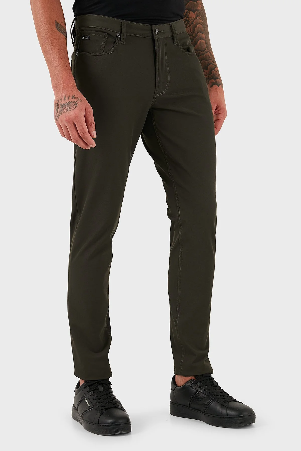 Emporio Armani Streç Slim Fit Normal Bel Dar Paça Erkek Pantolon EM000121 AF18502 U8120 HAKİ - 4