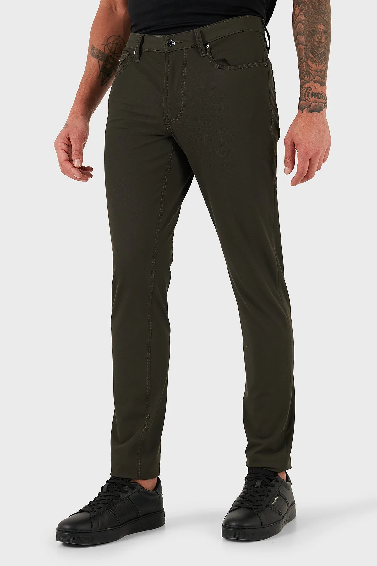 Emporio Armani Streç Slim Fit Normal Bel Dar Paça Erkek Pantolon EM000121 AF18502 U8120 HAKİ - 5