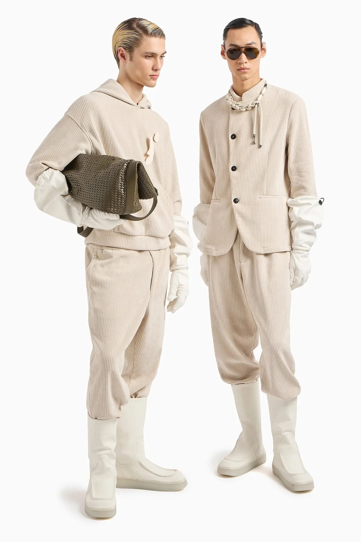 Emporio Armani Streç Yumuşak Dokulu Kapüşonlu Kadife Erkek Sweat 6D1M6V 1JHNZ 0135 BEYAZ - 2