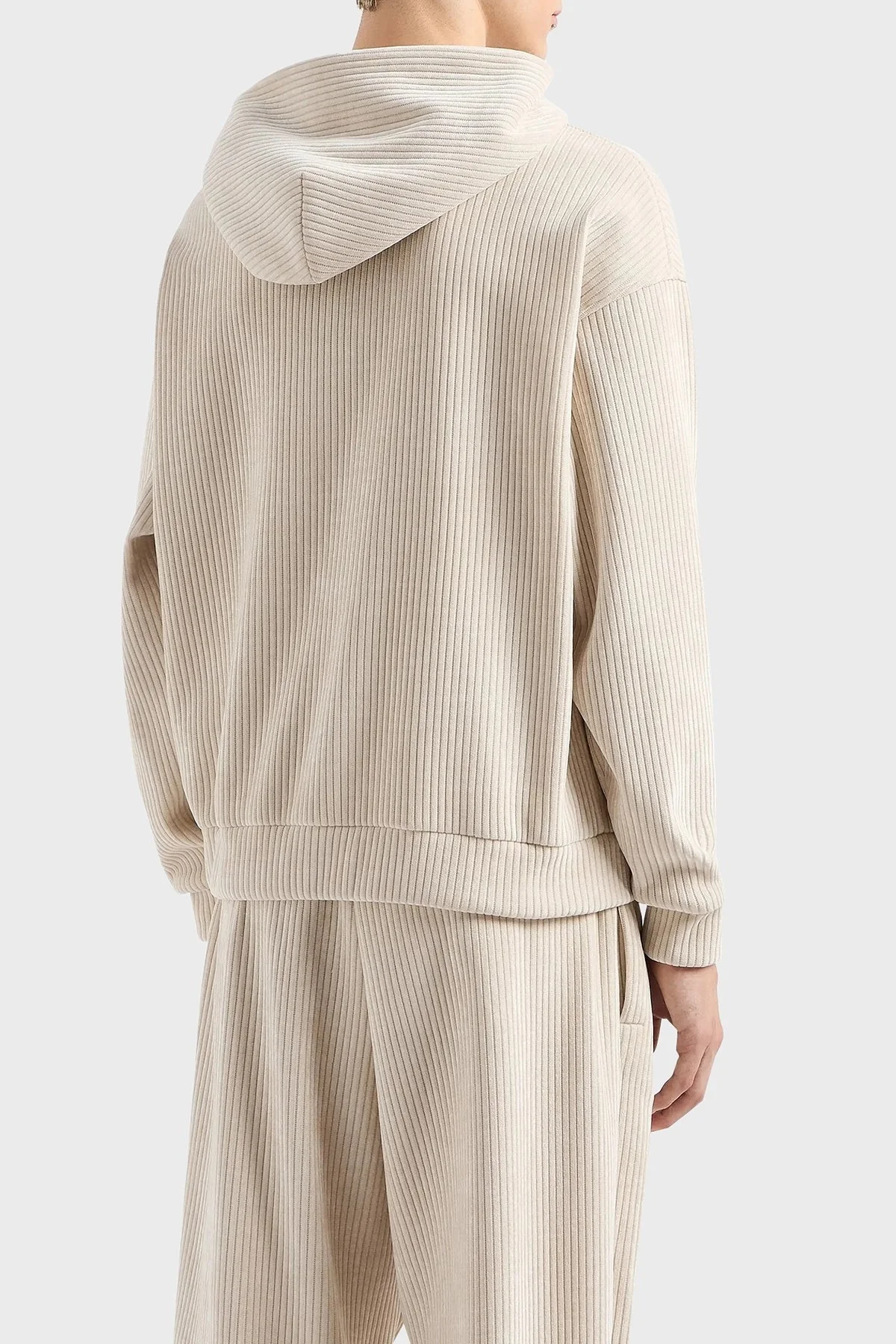 Emporio Armani Streç Yumuşak Dokulu Kapüşonlu Kadife Erkek Sweat 6D1M6V 1JHNZ 0135 BEYAZ - 3