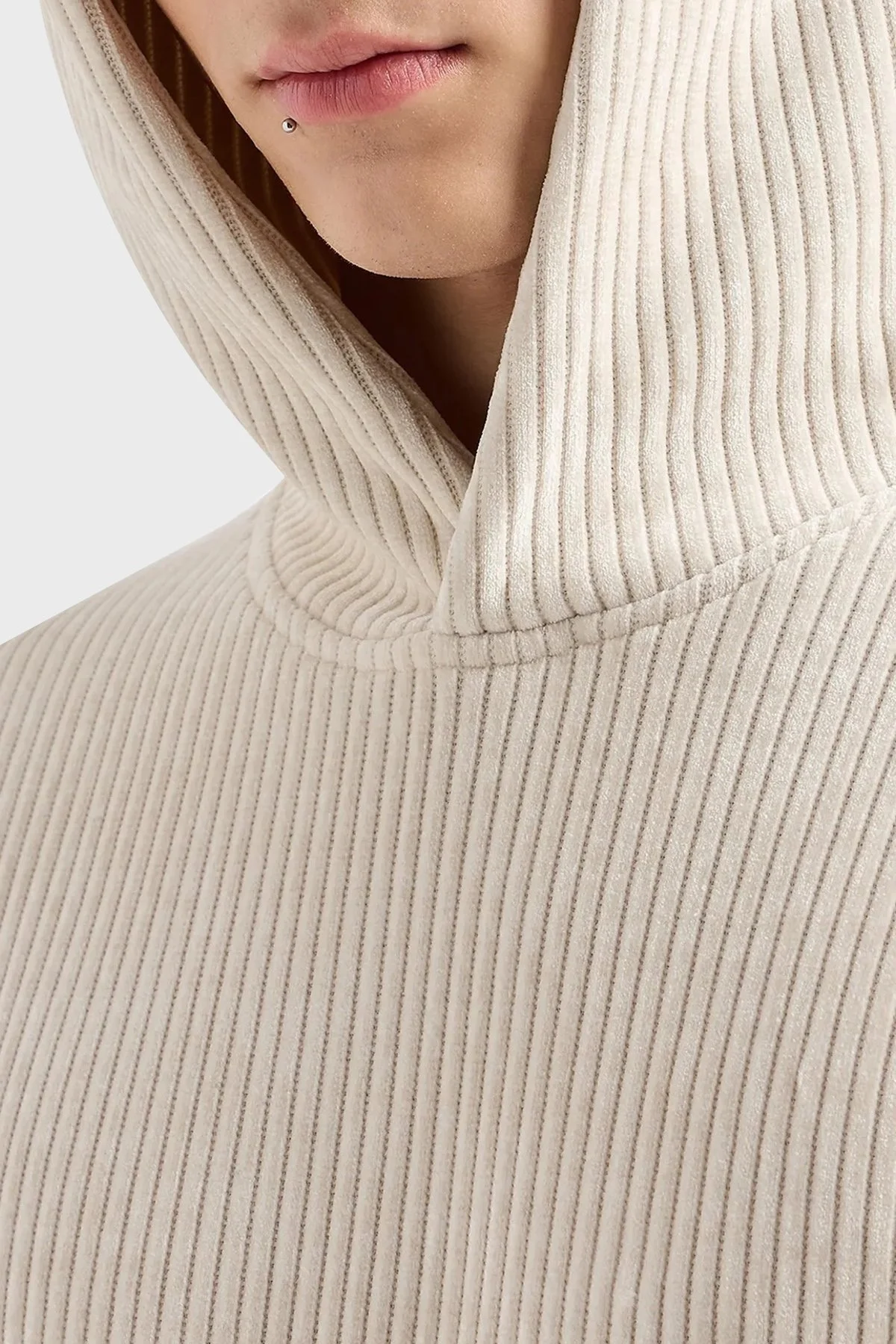 Emporio Armani Streç Yumuşak Dokulu Kapüşonlu Kadife Erkek Sweat 6D1M6V 1JHNZ 0135 BEYAZ - 4