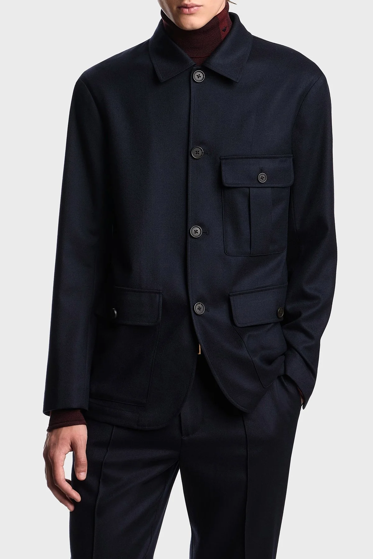 Emporio Armani Streç Yünlü Slim Fit Klasik Yaka Erkek Ceket EM003296 AF18507 UB118 LACİVERT - 1