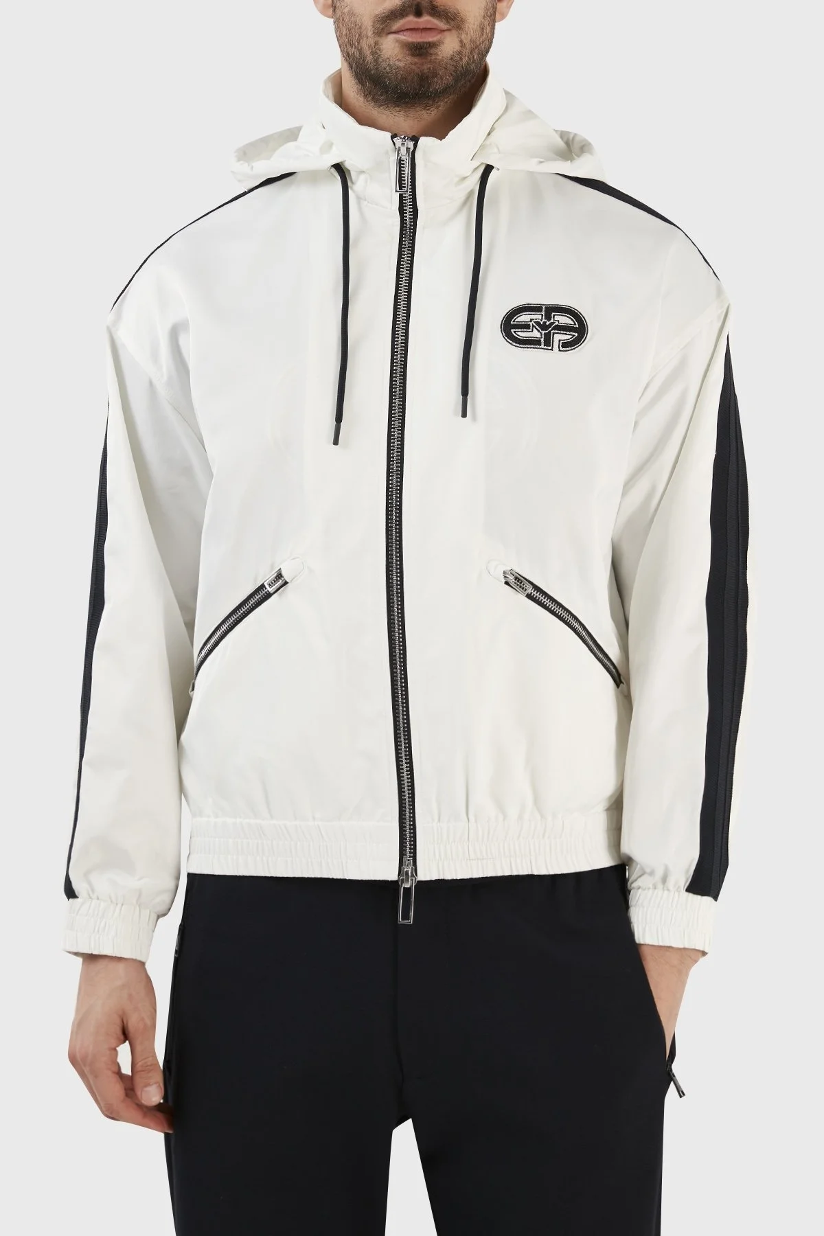 Emporio Armani Su Geçirmez Kapüşonlu Rüzgarlık İnce Erkek Ceket 3R1BR0 1NRYZ 0101 BEYAZ - 1