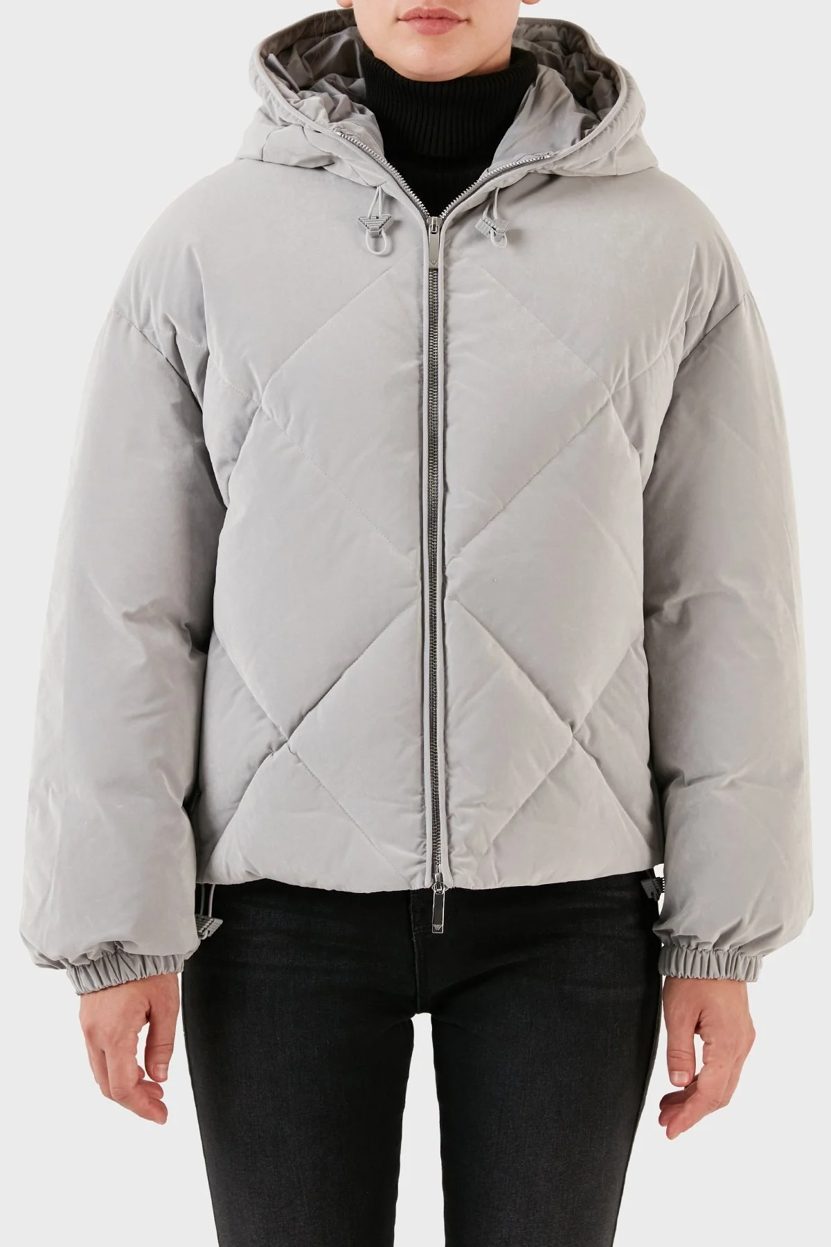 Emporio Armani Su Geçirmez Kuş Tüyü Dolgulu Kapüşonlu Şişme Bayan Mont 6R2B79 2NFEZ 0608 GRİ - 1