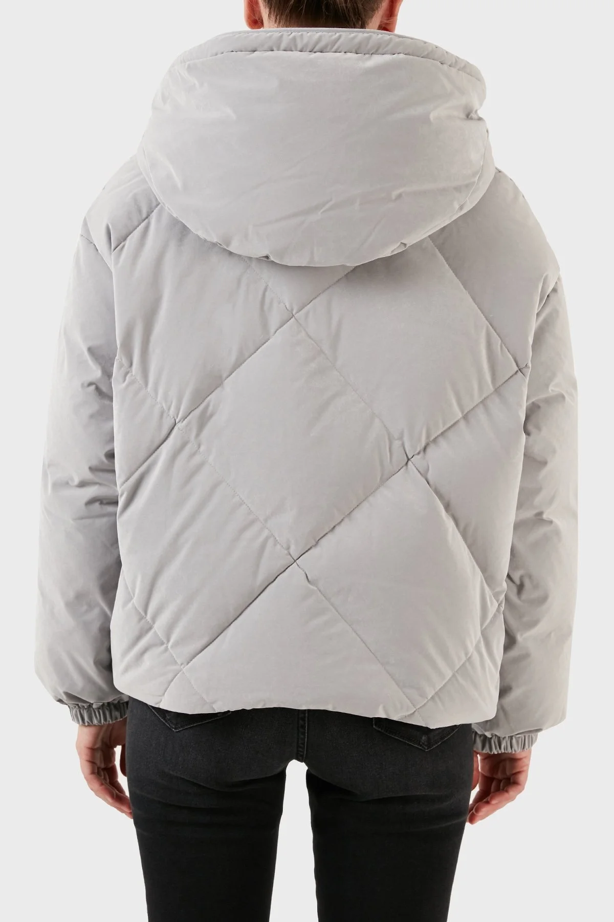 Emporio Armani Su Geçirmez Kuş Tüyü Dolgulu Kapüşonlu Şişme Bayan Mont 6R2B79 2NFEZ 0608 GRİ - 2