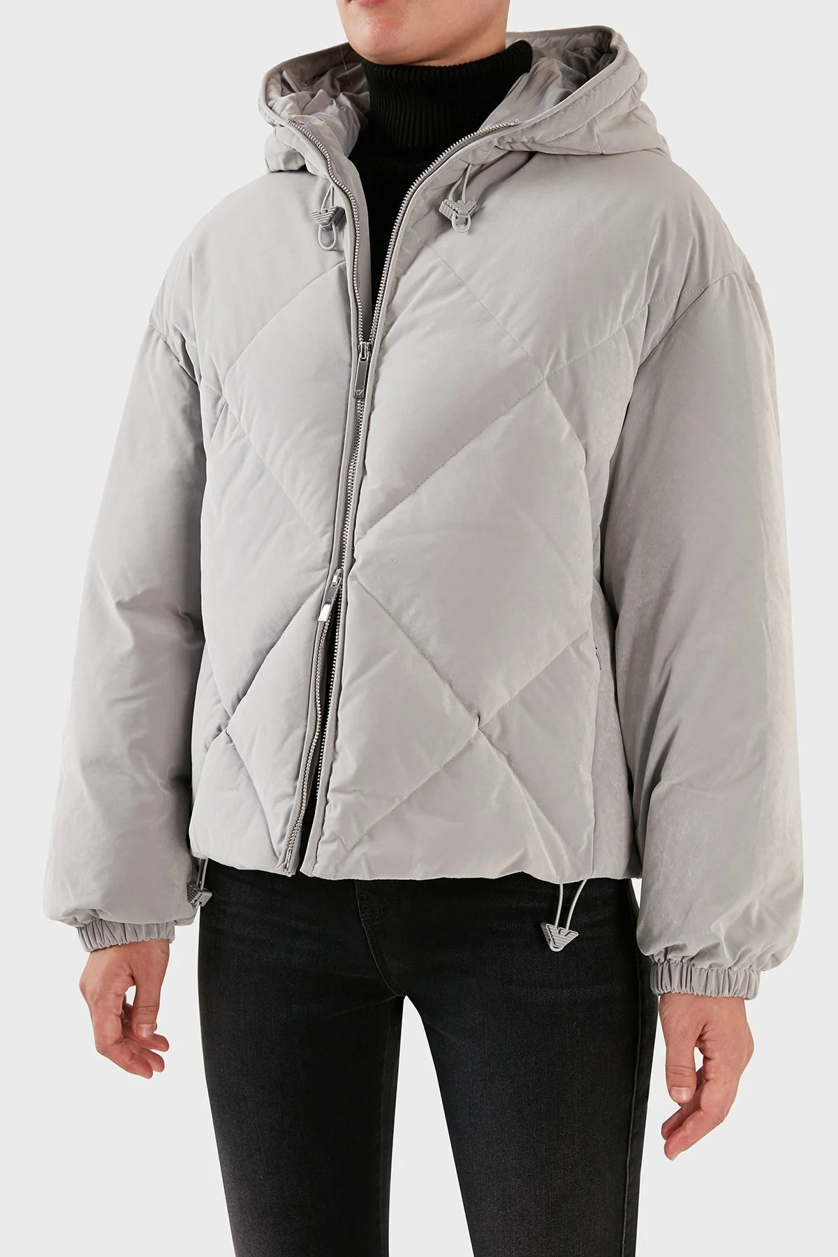 Emporio Armani Su Geçirmez Kuş Tüyü Dolgulu Kapüşonlu Şişme Bayan Mont 6R2B79 2NFEZ 0608 GRİ - 3