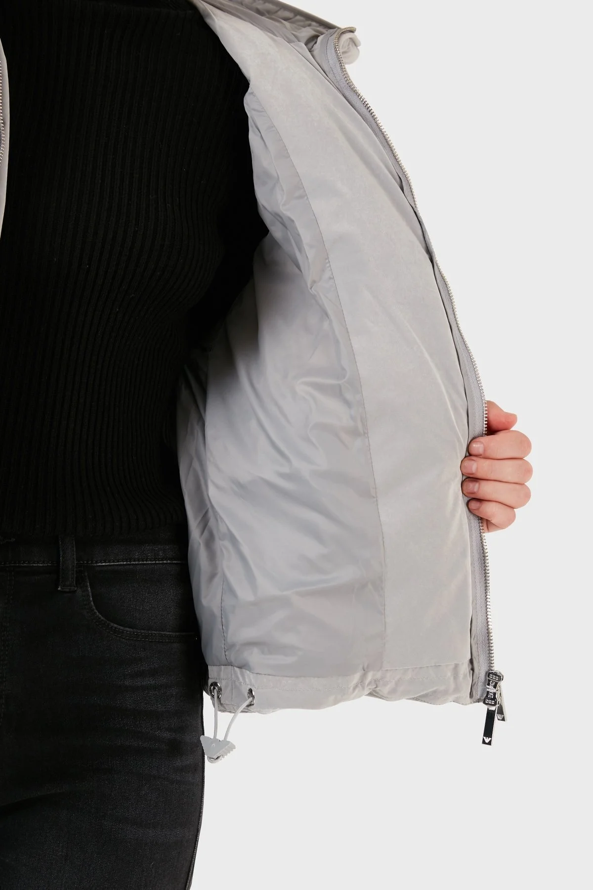 Emporio Armani Su Geçirmez Kuş Tüyü Dolgulu Kapüşonlu Şişme Bayan Mont 6R2B79 2NFEZ 0608 GRİ - 5