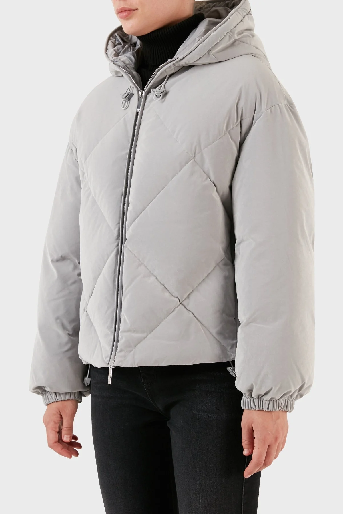 Emporio Armani Su Geçirmez Kuş Tüyü Dolgulu Kapüşonlu Şişme Bayan Mont 6R2B79 2NFEZ 0608 GRİ - 6