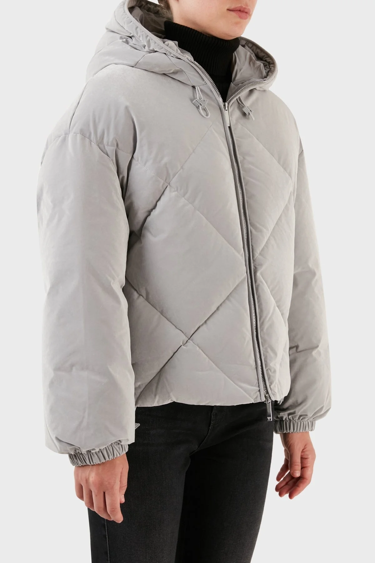 Emporio Armani Su Geçirmez Kuş Tüyü Dolgulu Kapüşonlu Şişme Bayan Mont 6R2B79 2NFEZ 0608 GRİ - 7