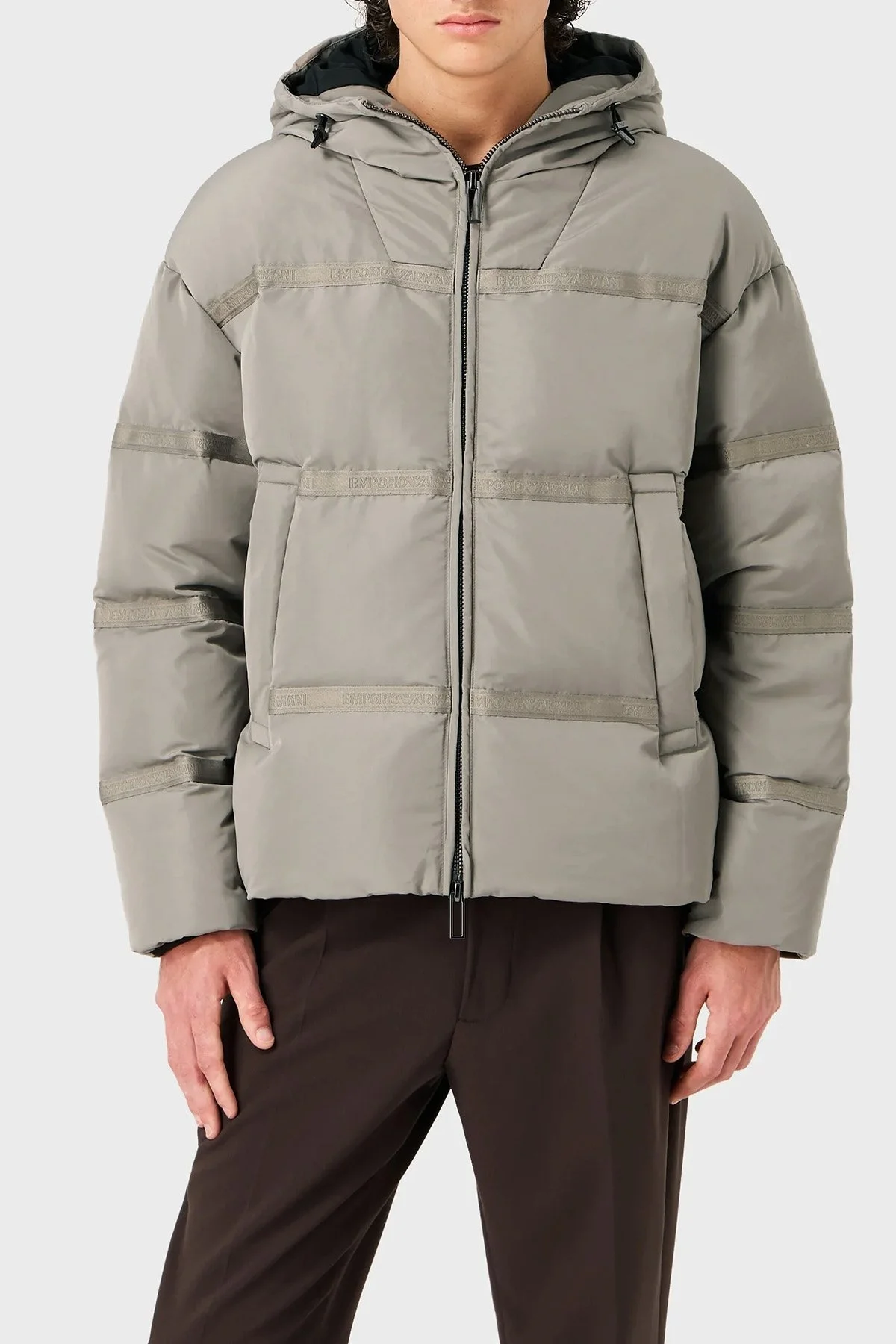 Emporio Armani Su Geçirmez Kuş Tüyü Dolgulu Şişme Erkek Mont 6R1B90 1NCFZ 0643 GRİ - 1