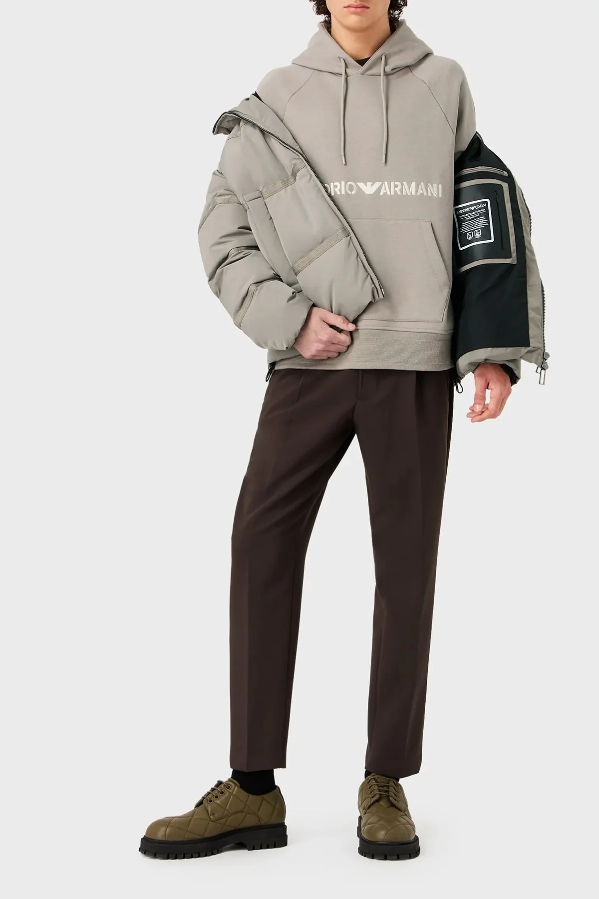 Emporio Armani Su Geçirmez Kuş Tüyü Dolgulu Şişme Erkek Mont 6R1B90 1NCFZ 0643 GRİ - 2