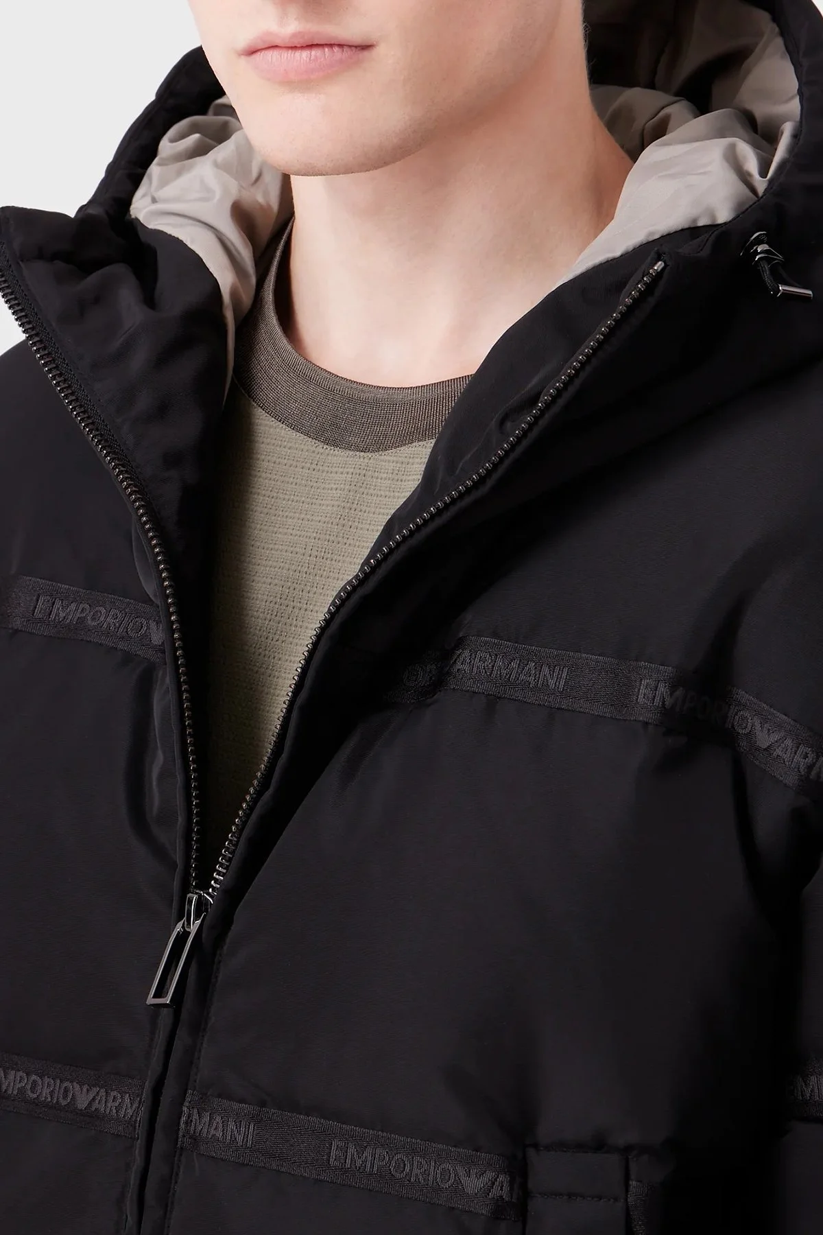 Emporio Armani Su Geçirmez Kuş Tüyü Dolgulu Şişme Erkek Mont 6R1B90 1NCFZ 0999 SİYAH - 4