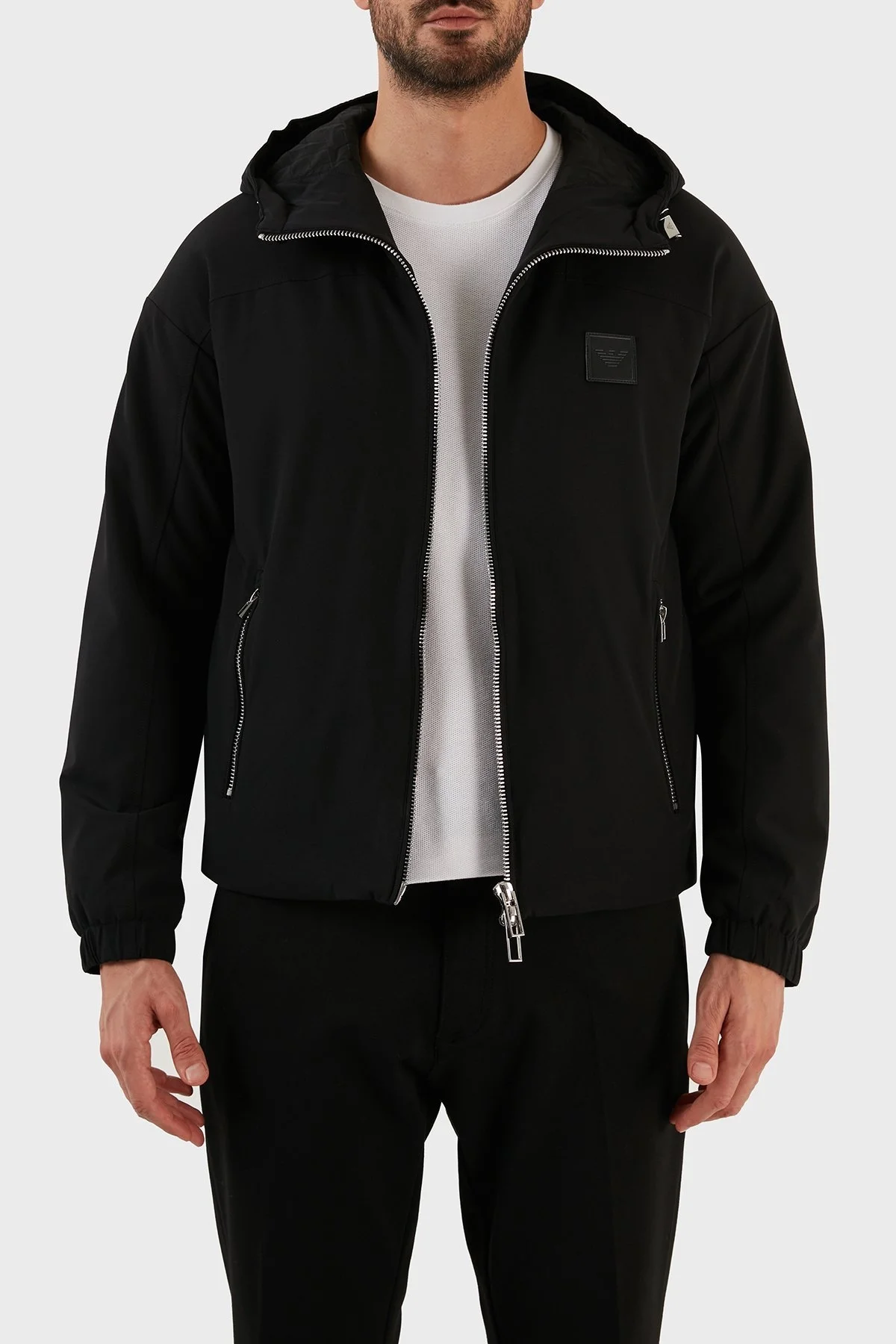 Emporio Armani Su Geçirmez Regular Fit Konforlu Kapüşonlu Erkek Mont 6L1BH5 1NNIZ 0999 SİYAH - 1