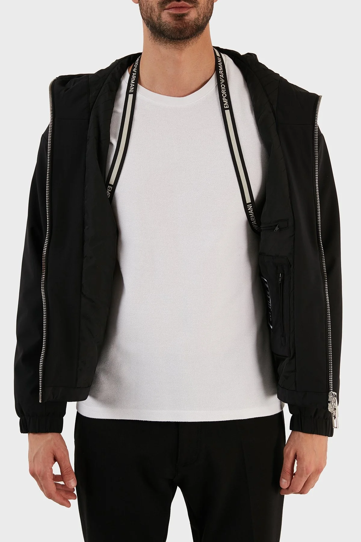 Emporio Armani Su Geçirmez Regular Fit Konforlu Kapüşonlu Erkek Mont 6L1BH5 1NNIZ 0999 SİYAH - 6