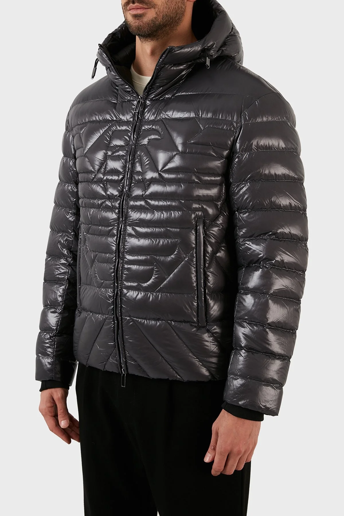 Emporio Armani Su Geçirmez Slim Fit Kuş Tüyü Dolgulu Kapüşonlu Şişme Erkek Mont 6L1BN7 1NPDZ 0651 GRİ - 2