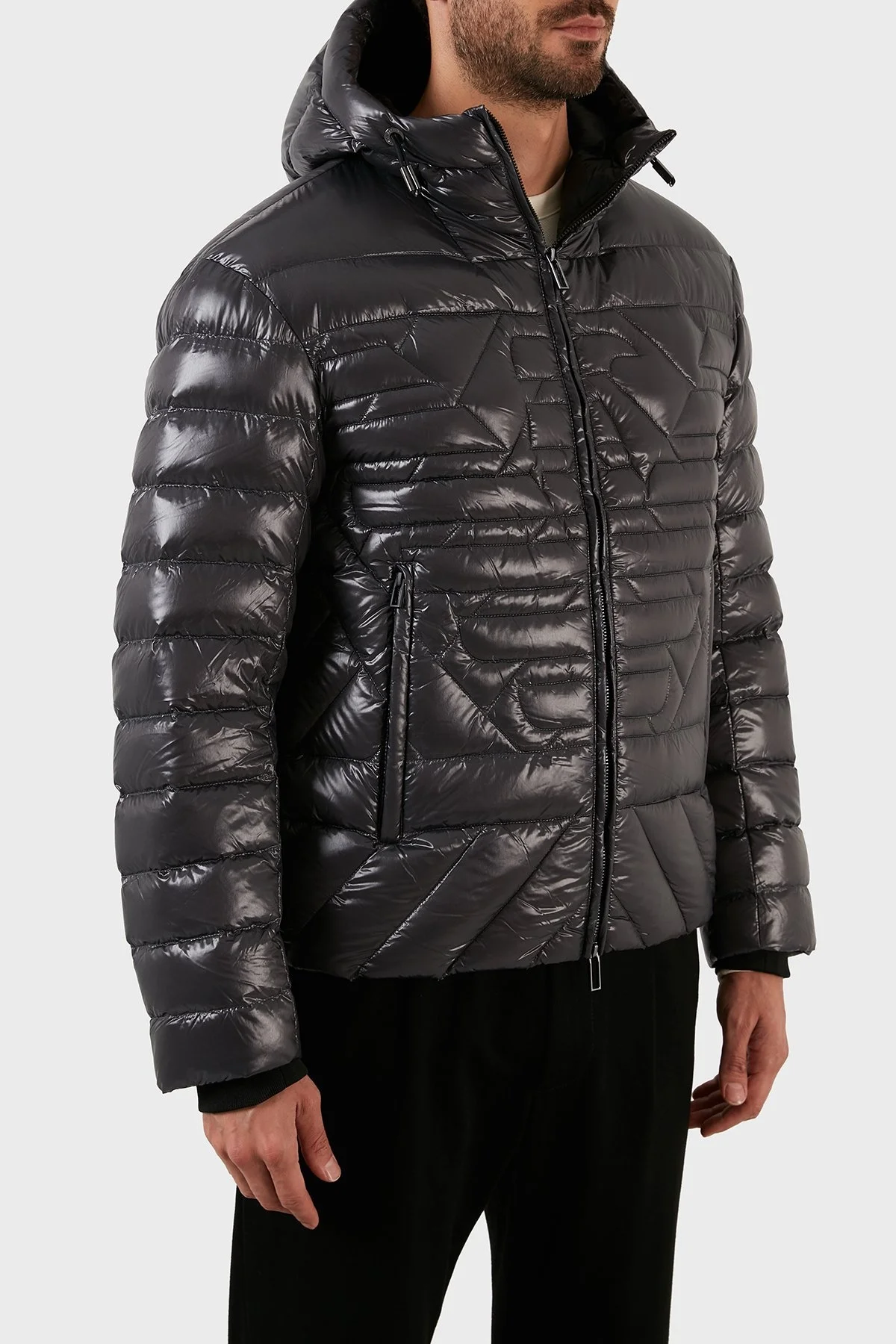 Emporio Armani Su Geçirmez Slim Fit Kuş Tüyü Dolgulu Kapüşonlu Şişme Erkek Mont 6L1BN7 1NPDZ 0651 GRİ - 3