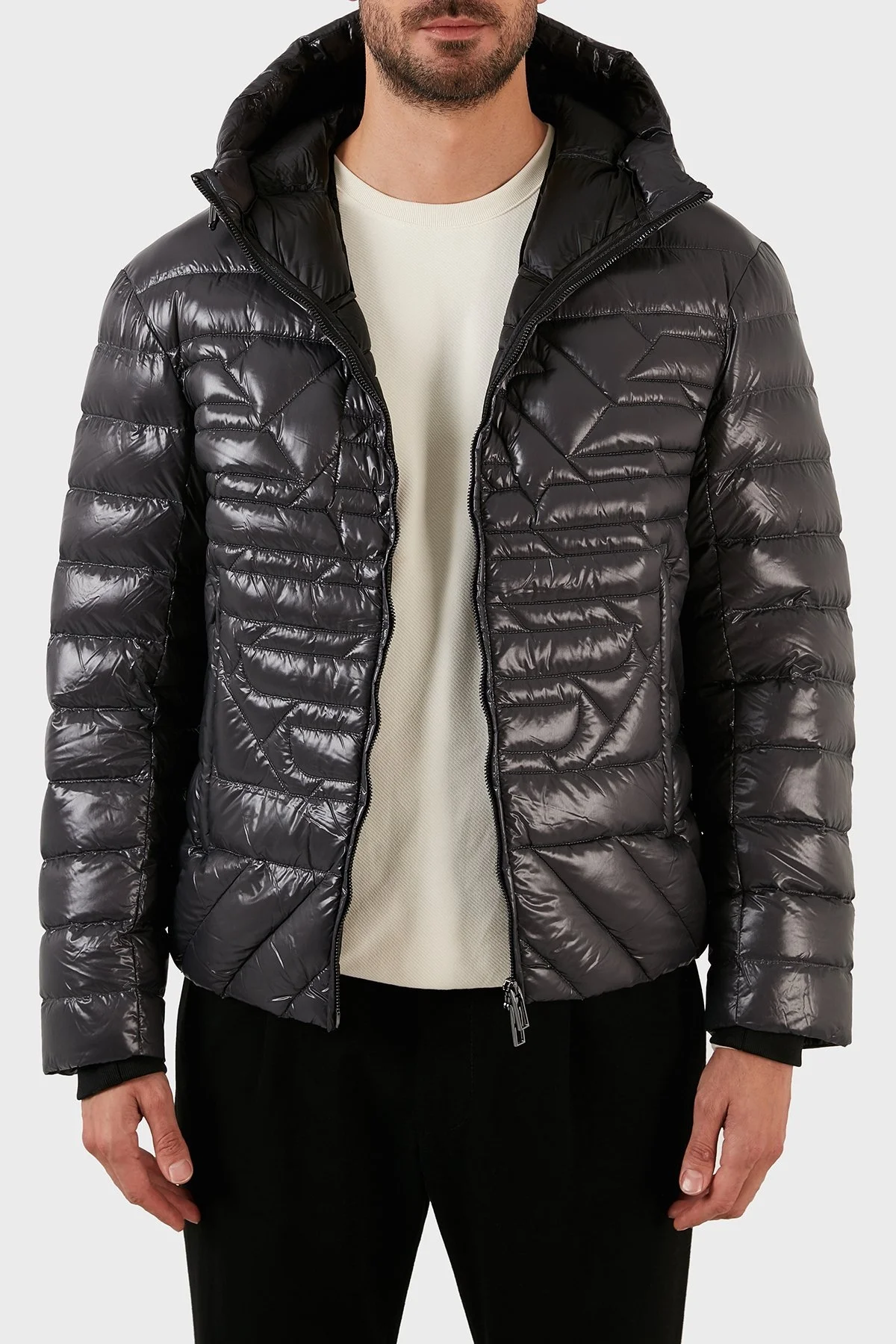 Emporio Armani Su Geçirmez Slim Fit Kuş Tüyü Dolgulu Kapüşonlu Şişme Erkek Mont 6L1BN7 1NPDZ 0651 GRİ - 4