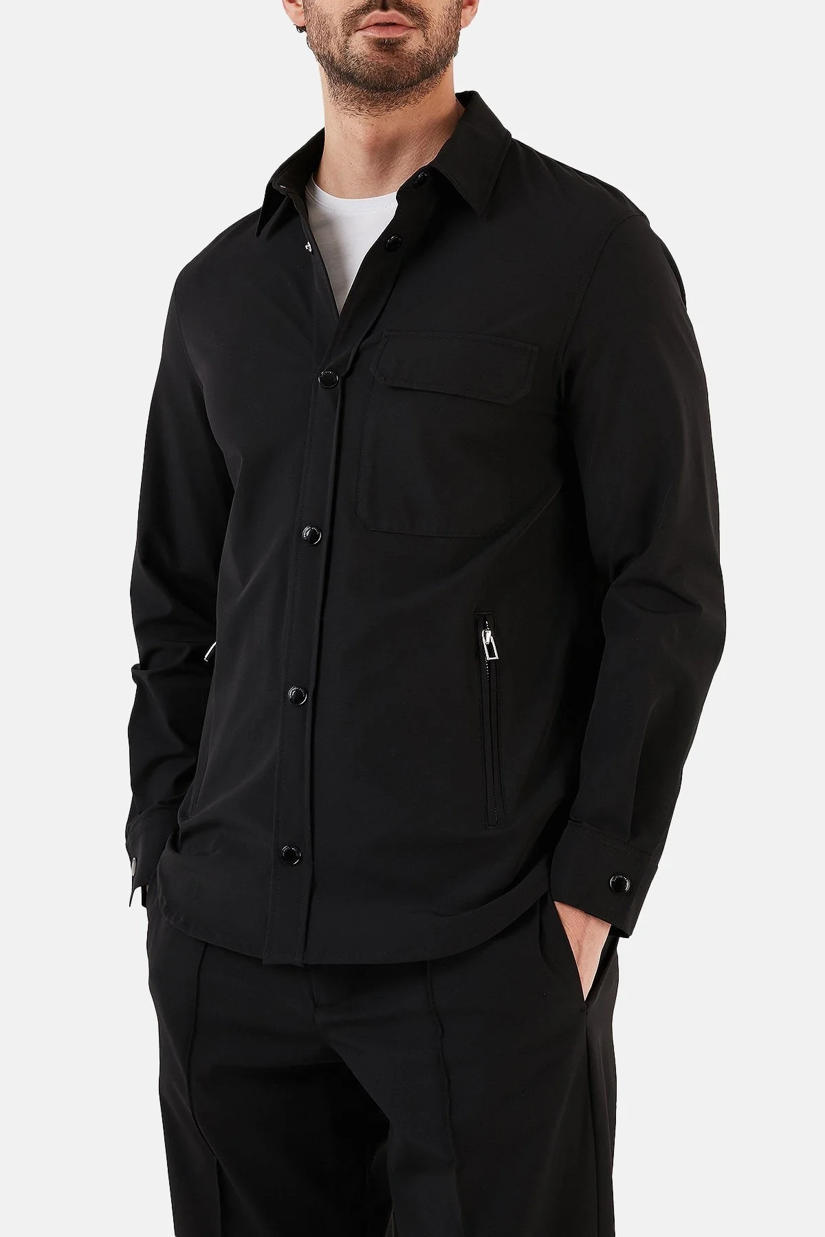 Emporio Armani Su Geçirmez Streç Konforlu Regular Fit Cepli Erkek Gömlek 3R1CB8 1NNIZ 0999 SİYAH - 5