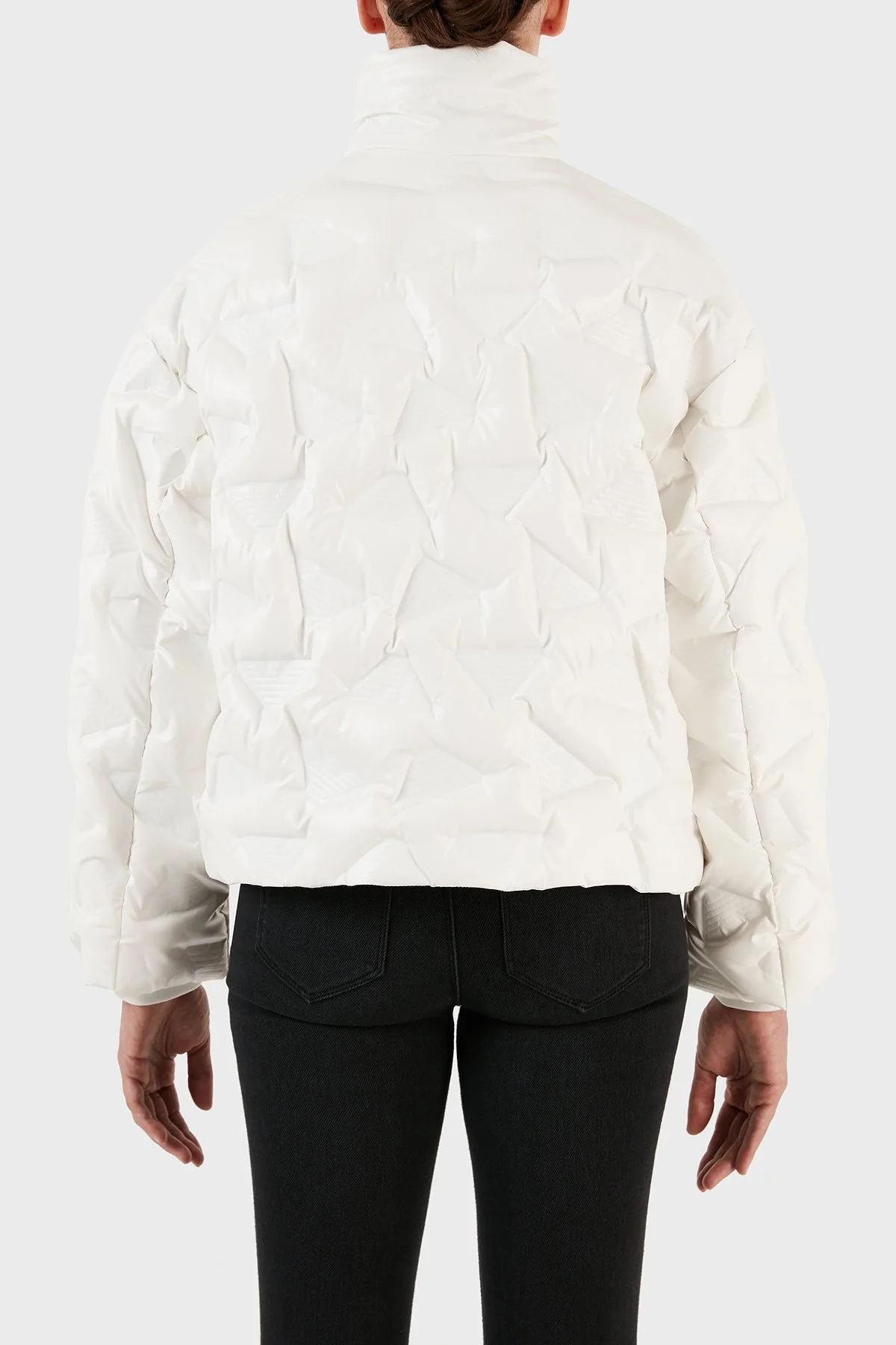 Emporio Armani Su Geçirmez Dik Yaka Kapitone Şişme Bayan Mont 6R2B86 2NFJZ 0101 BEYAZ - 3