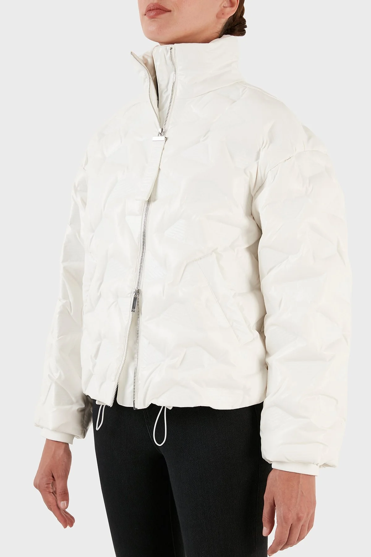 Emporio Armani Su Geçirmez Dik Yaka Kapitone Şişme Bayan Mont 6R2B86 2NFJZ 0101 BEYAZ - 6