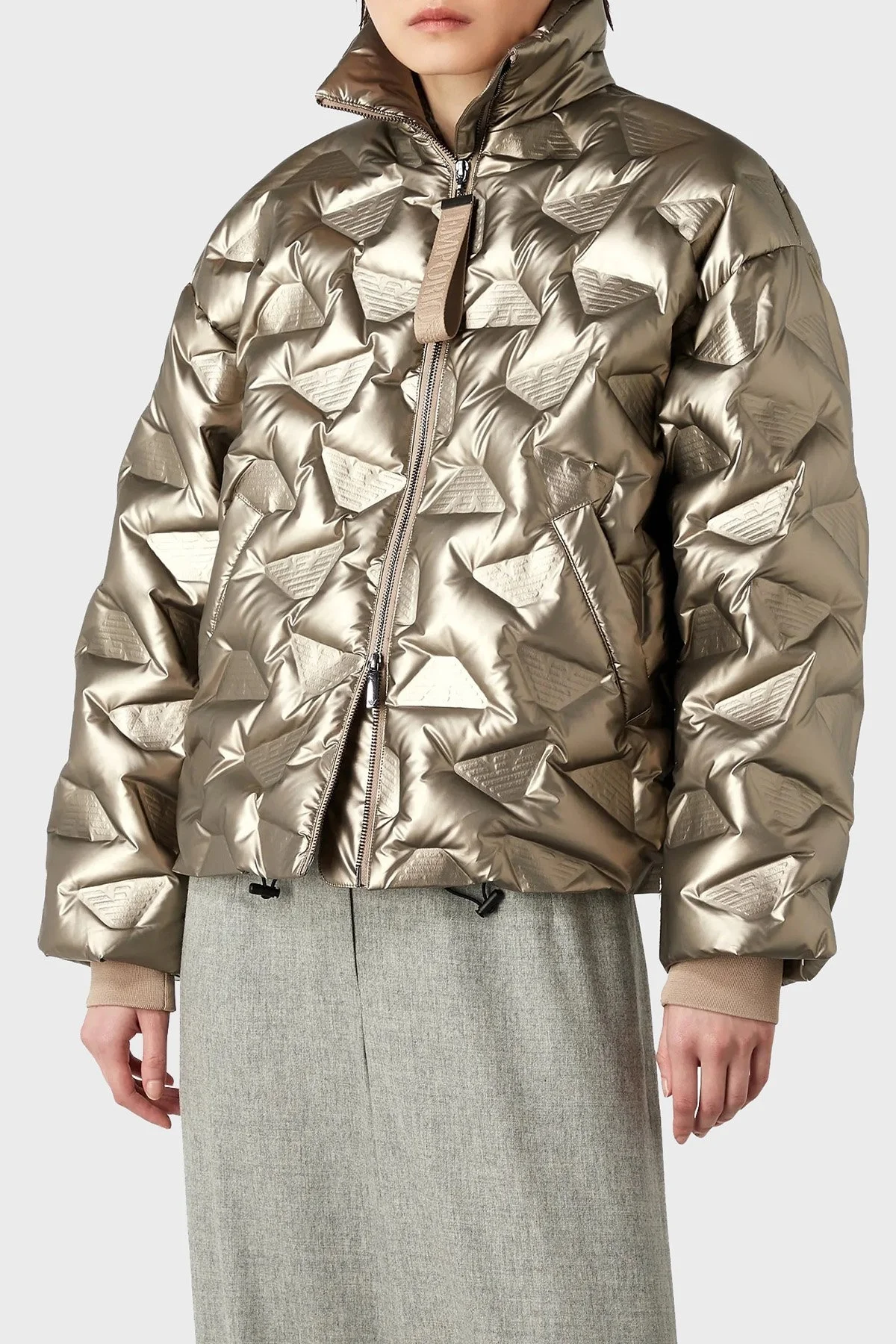 Emporio Armani Su Geçirmez Dik Yaka Kapitone Şişme Bayan Mont 6R2B86 2NFJZ 0226 KOYU GRİ - 1