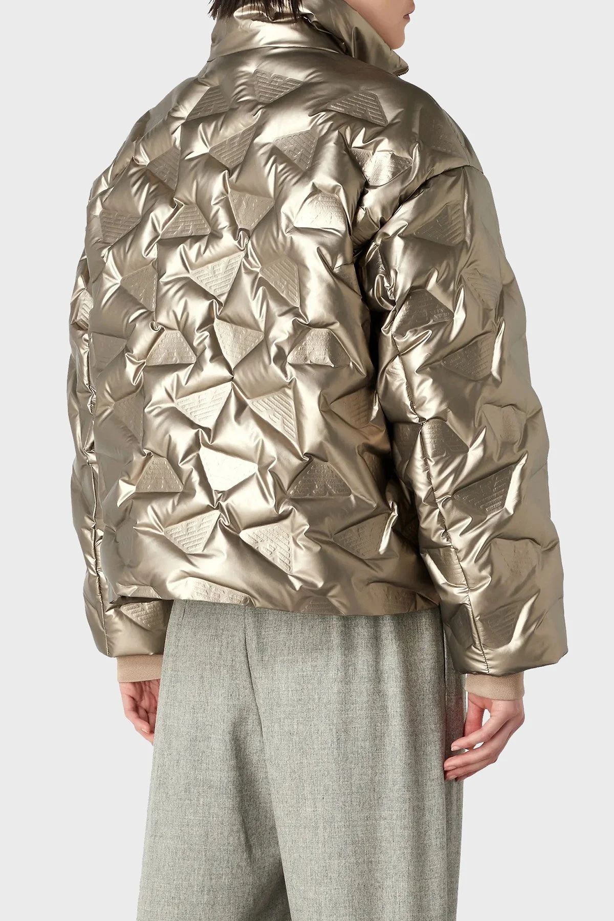 Emporio Armani Su Geçirmez Dik Yaka Kapitone Şişme Bayan Mont 6R2B86 2NFJZ 0226 KOYU GRİ - 2