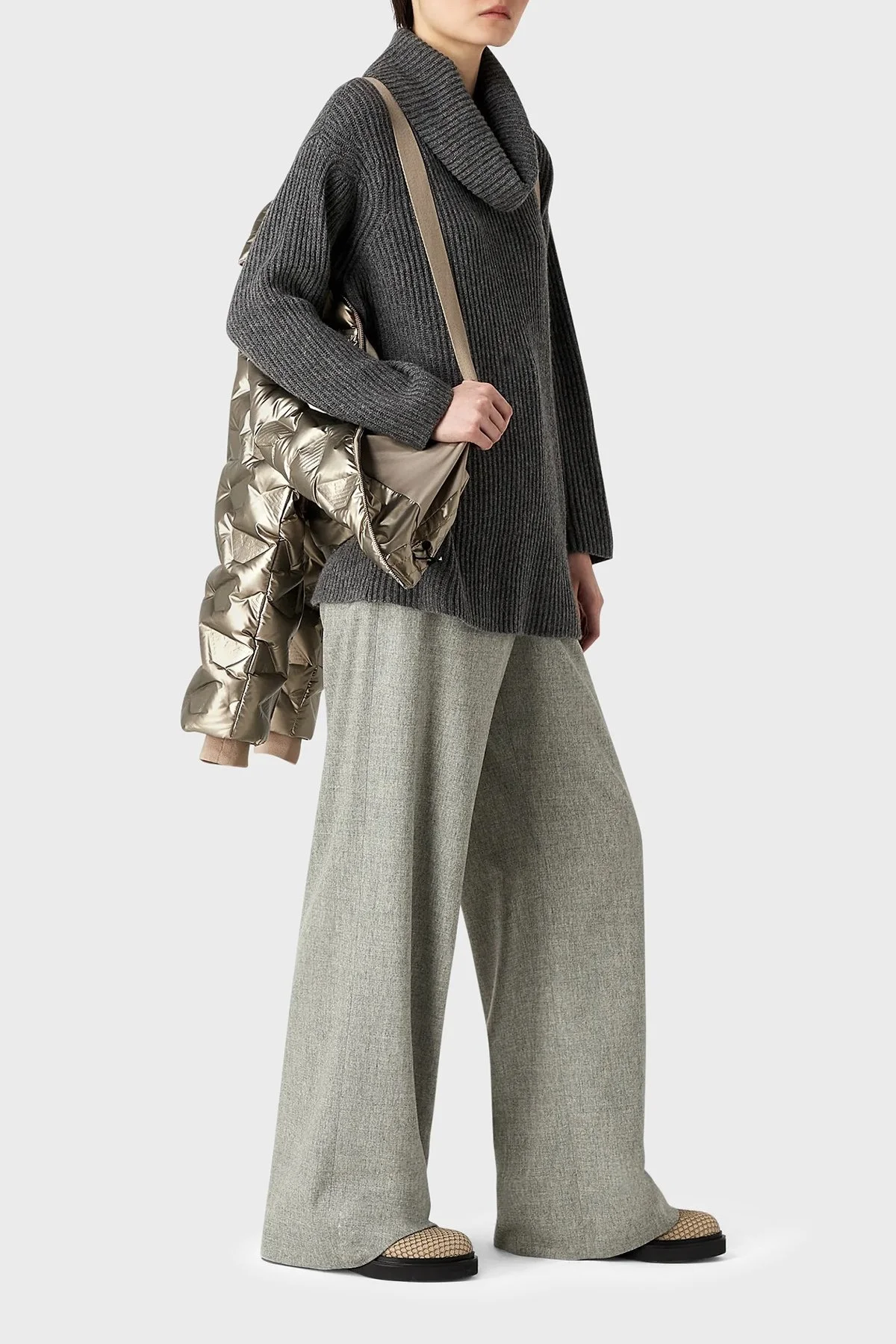 Emporio Armani Su Geçirmez Dik Yaka Kapitone Şişme Bayan Mont 6R2B86 2NFJZ 0226 KOYU GRİ - 4