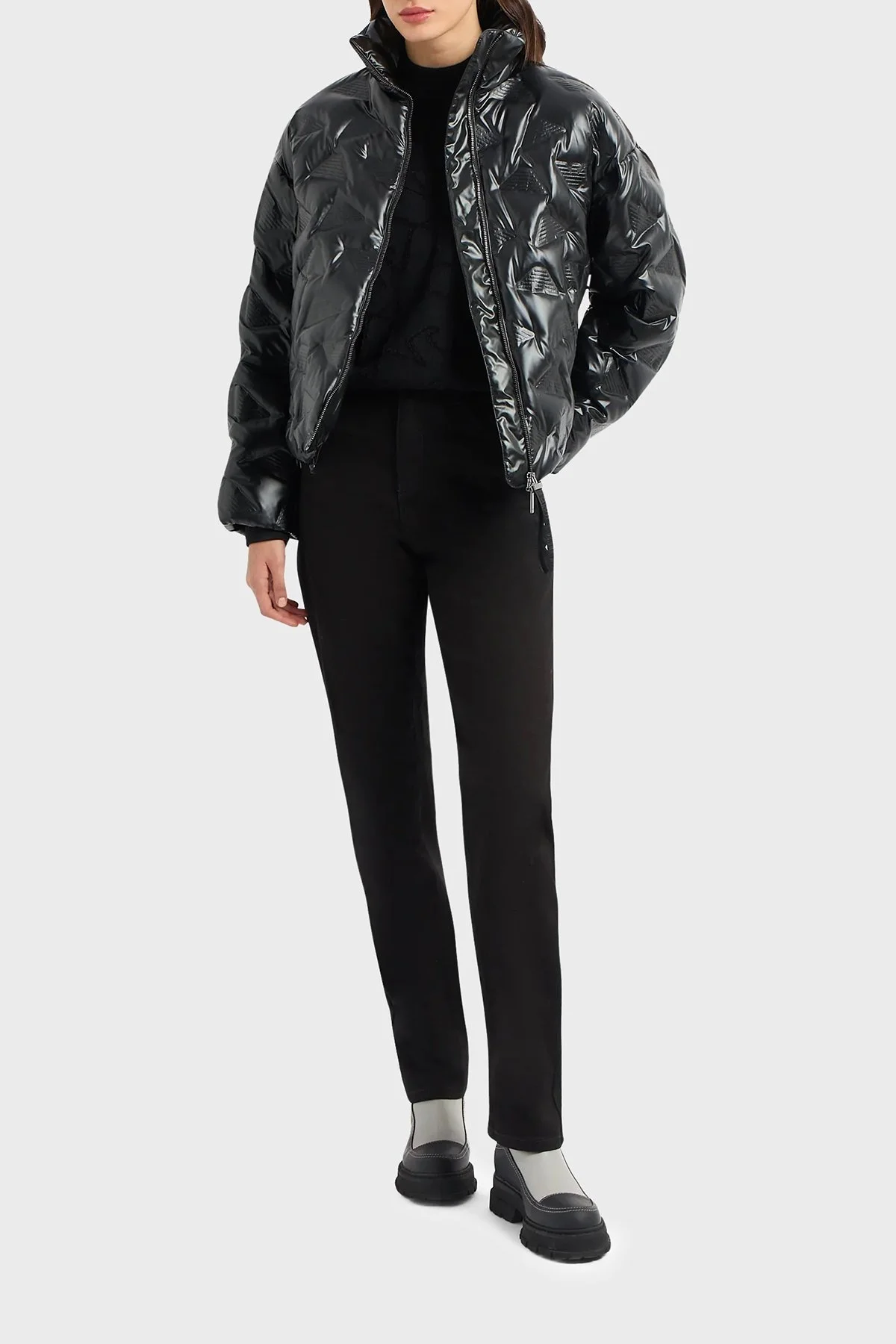 Emporio Armani Su Geçirmez Dik Yaka Kapitone Şişme Bayan Mont 6R2B86 2NFJZ 0999 SİYAH - 8