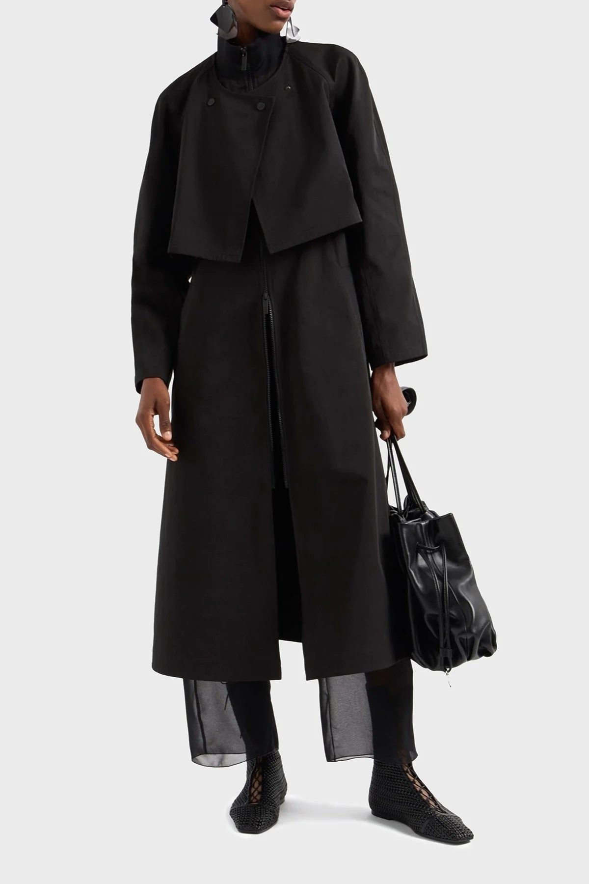 Emporio Armani Su İtici Regular Fit Çift Kullanımlı Uzun Bayan Trençkot EW000638 AF12646 UC001 SİYAH - 7