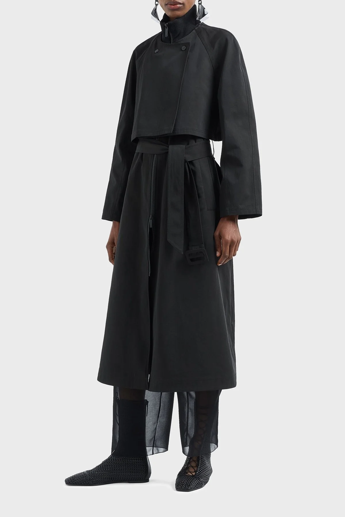 Emporio Armani Su İtici Regular Fit Çift Kullanımlı Uzun Bayan Trençkot EW000638 AF12646 UC001 SİYAH - 8