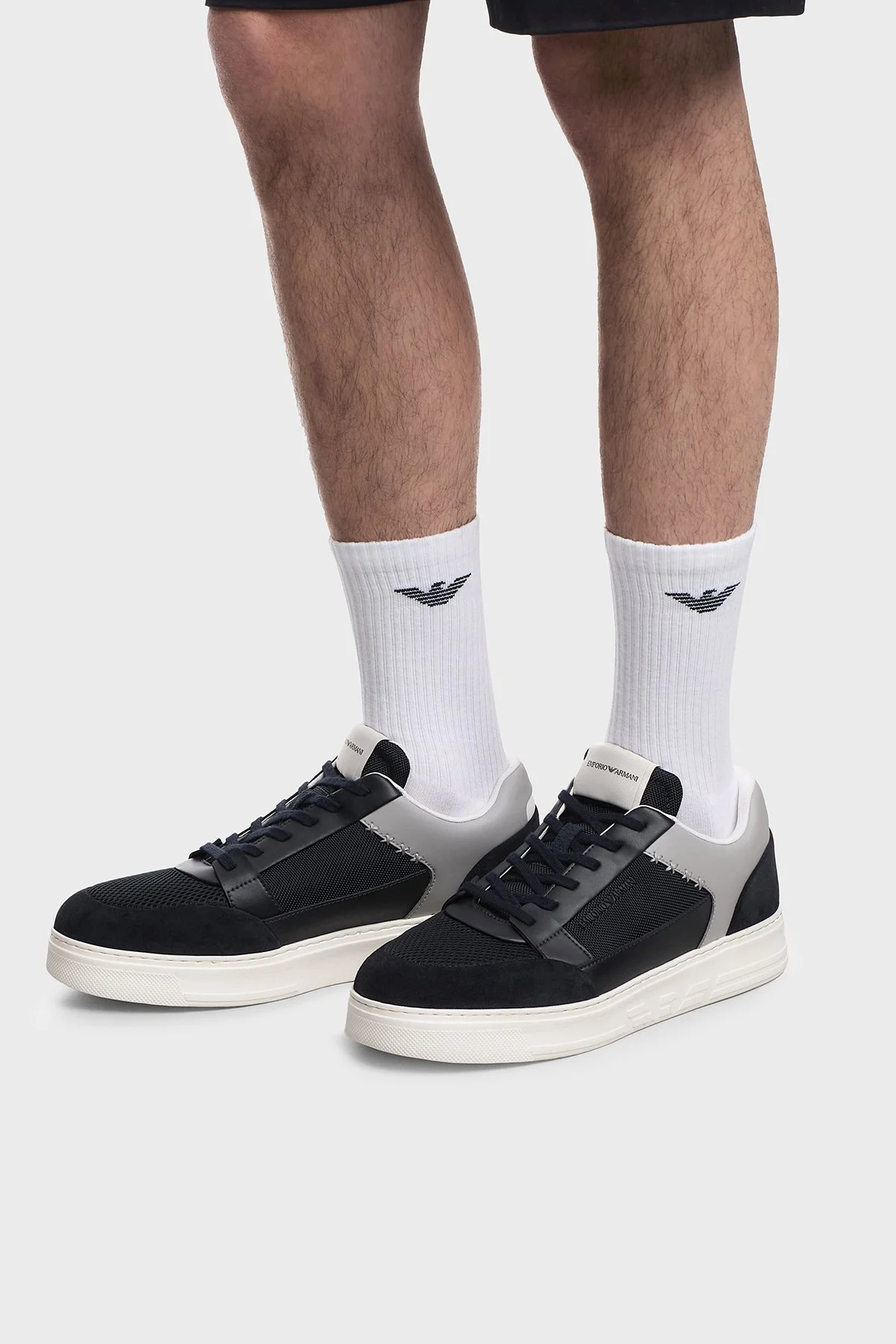 Emporio Armani Süet Logolu Sneaker Erkek Ayakkabı EM004836 AF24321 MB617 LACİVERT GRİ - 2