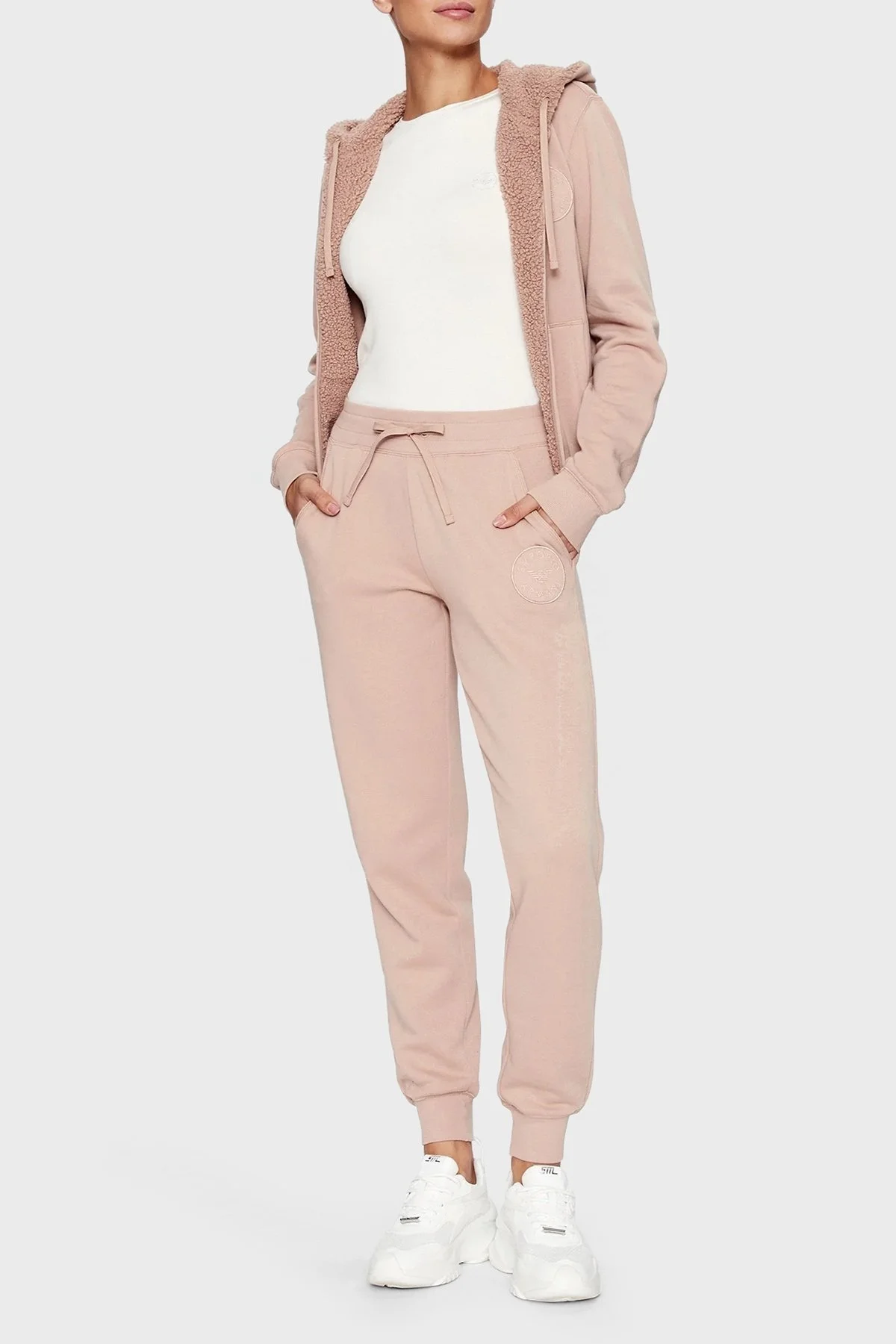 Emporio Armani Suni Kürk Astarlı Kapüşonlu Fermuarlı Regular Fit Bayan Sweat 164610 3F256 00455 PUDRA - 2