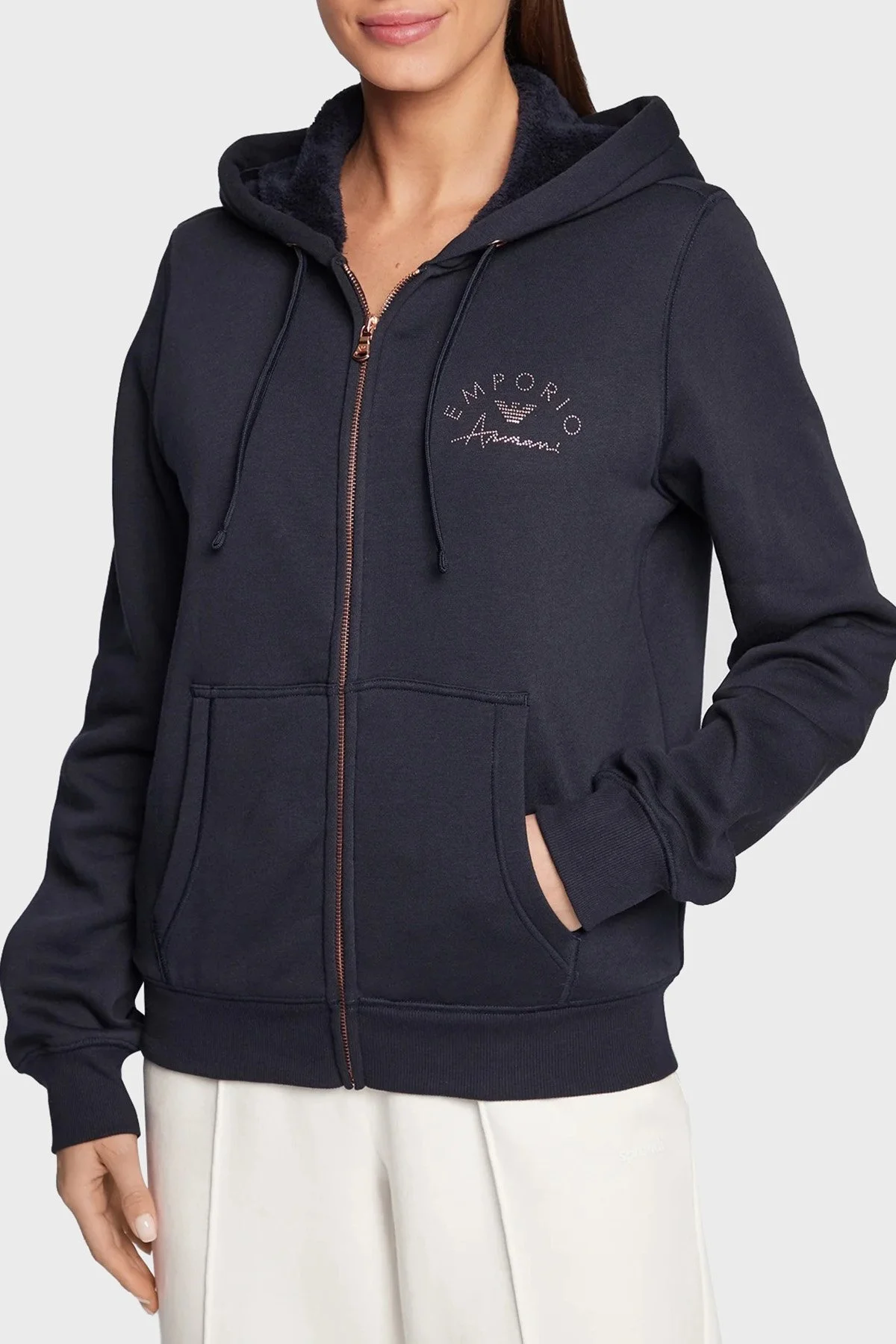 Emporio Armani Suni Kürk Astarlı Regular Fit Kapüşonlu Bayan Sweat 164610 3F256 00135 LACİVERT - 1