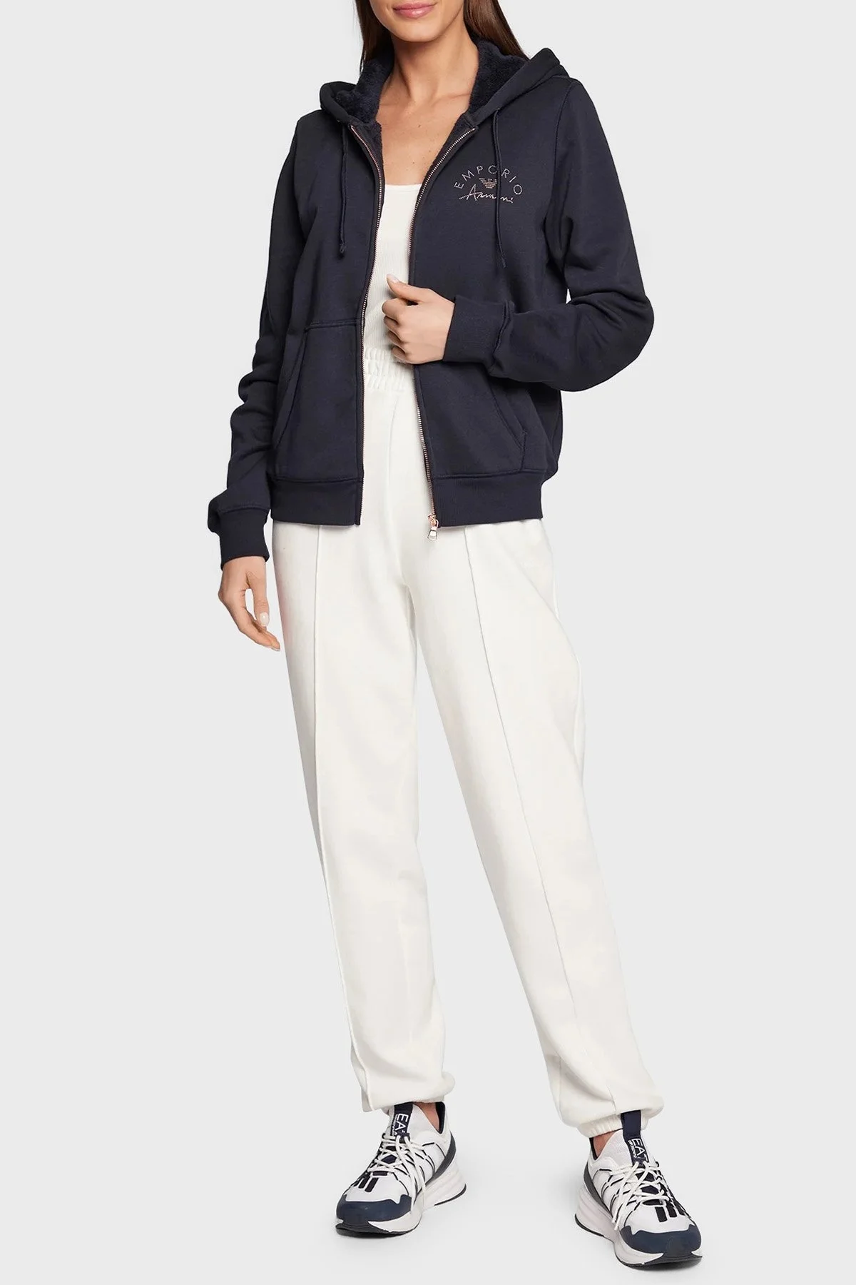 Emporio Armani Suni Kürk Astarlı Regular Fit Kapüşonlu Bayan Sweat 164610 3F256 00135 LACİVERT - 3