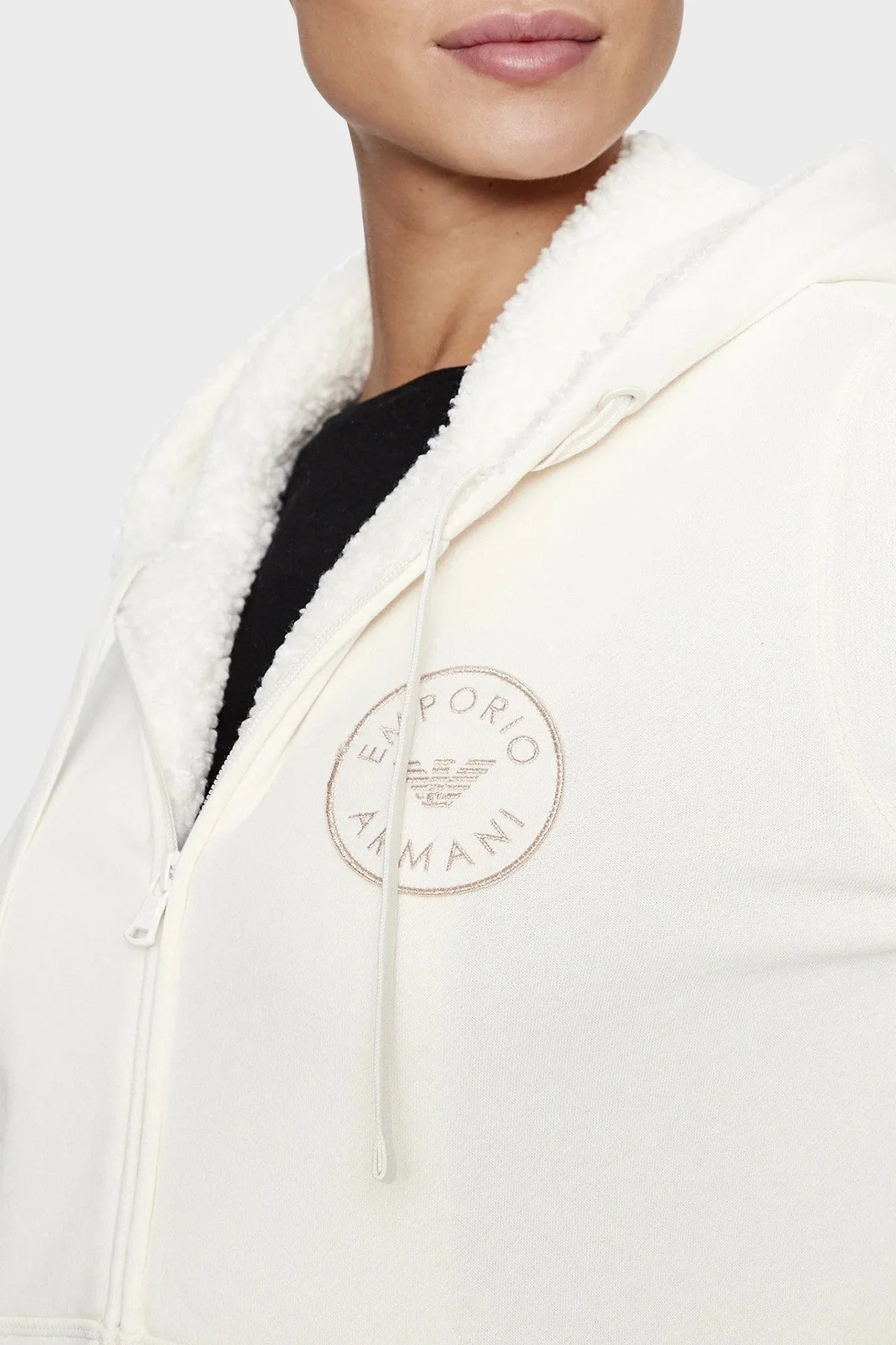 Emporio Armani Suni Kürk Astarlı Regular Fit Kapüşonlu Bayan Sweat 164610 3F256 09210 EKRU - 4