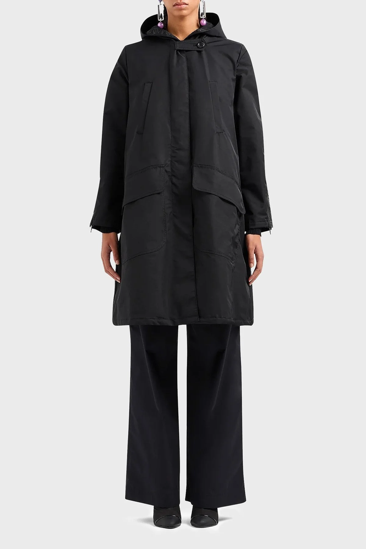Emporio Armani Suya Dayanıklı Kapüşonlu Bayan Kaban 3D2L74 2NFNZ 0999 SİYAH - 1