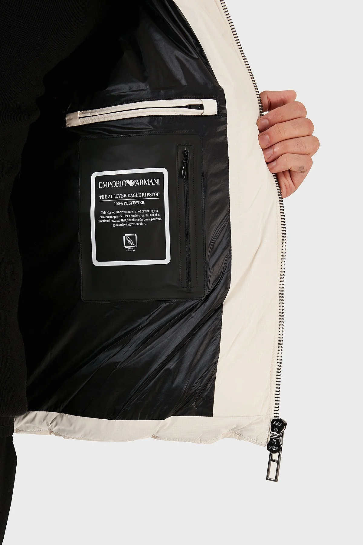 Emporio Armani Suya ve Soğuğa Dayanıklı Kuş Tüyü Dolgulu Regular Fit Erkek Mont 6R1B88 1NDGZ 0128 EKRU - 5