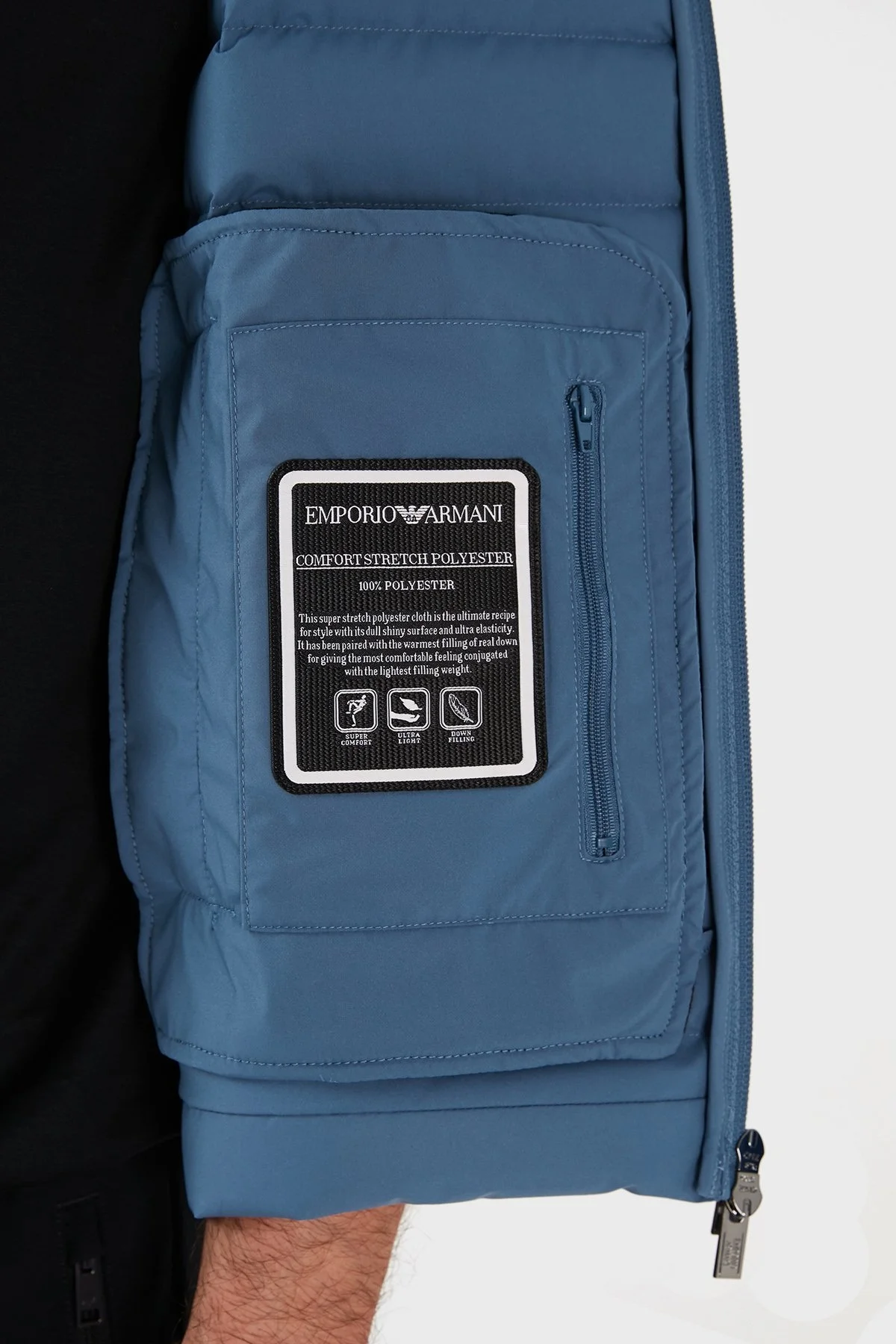 Emporio Armani Suya ve Soğuğa Dayanıklı Kuş Tüyü Dolgulu Slim Fit Erkek Yelek 8N1BQ1 1NLRZ 0771 AÇIK MAVİ - 5