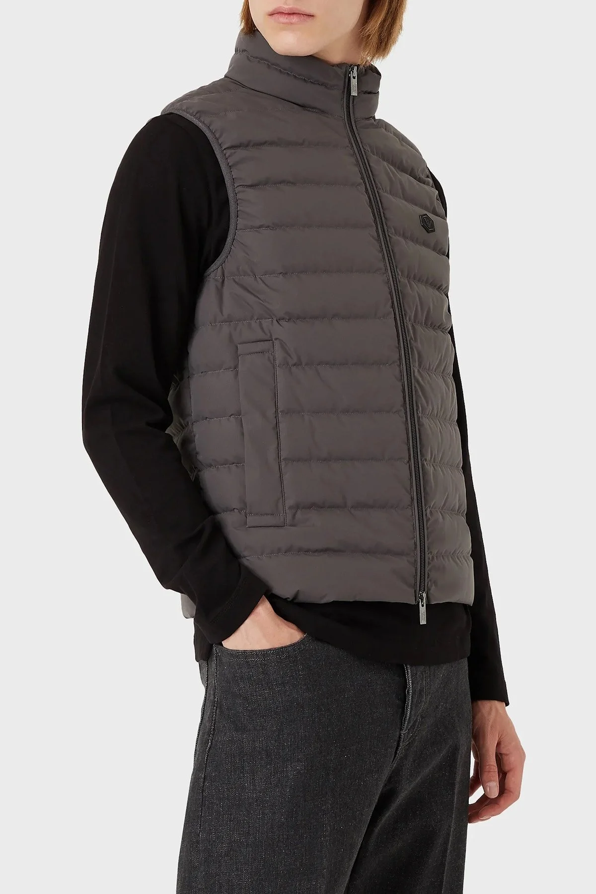 Emporio Armani Suya ve Soğuğa Karşı Dayanıklı Dik Yaka Slim Fit Erkek Yelek 8N1BQ1 1NLRZ 0633 GRİ - 1