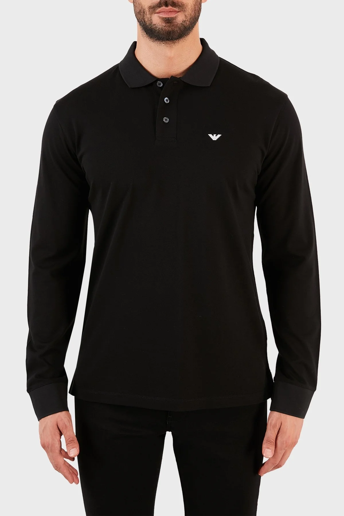 Emporio Armani % 100 Pamuk Düğmeli T Shirt Erkek Polo 8N1FQ0 1JTKZ 0999 SİYAH - 1